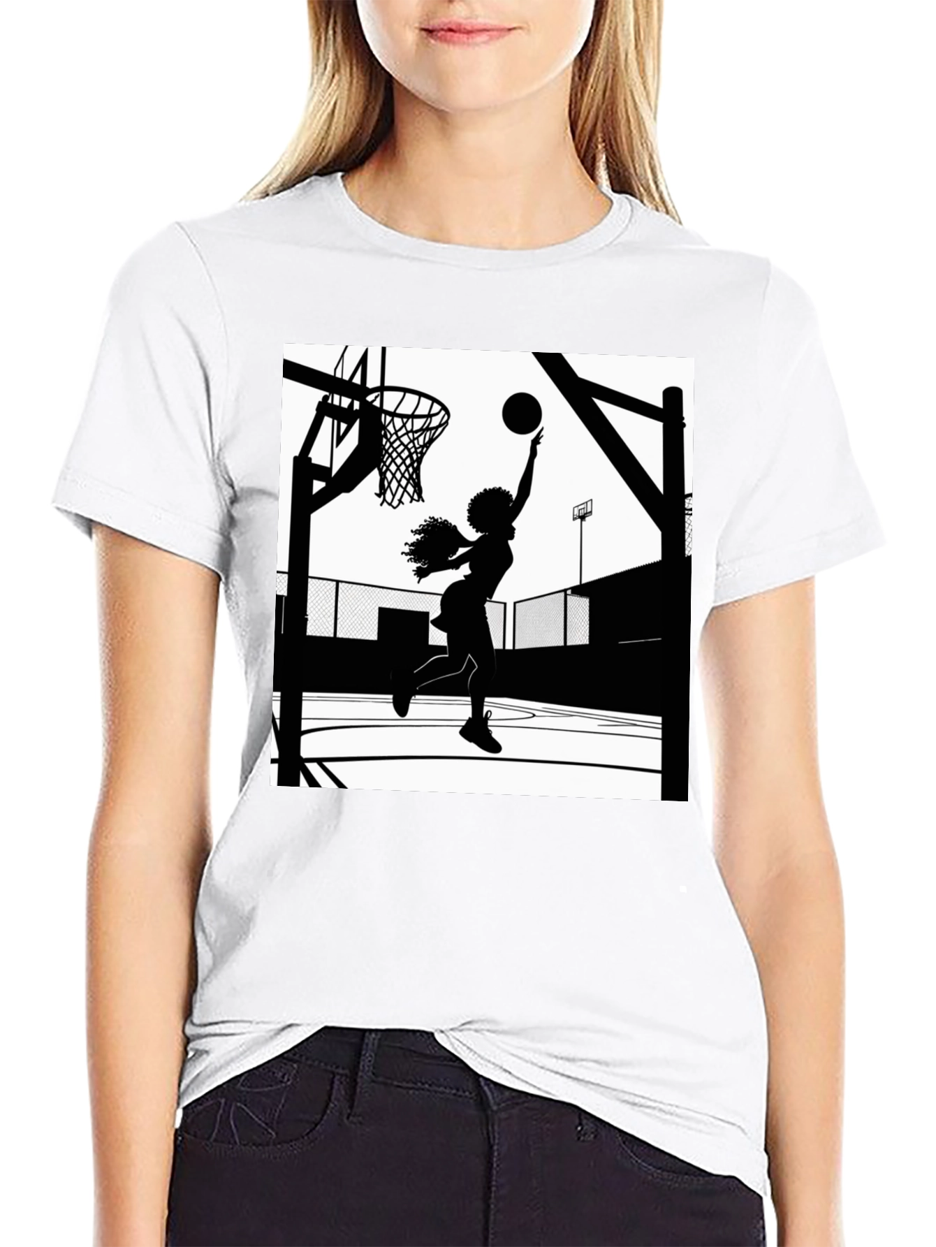 Basketball Girl Graphic T-Shirt - Black