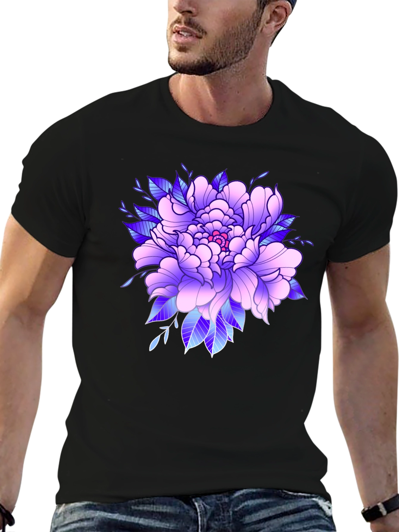 Floral Peony Graphic Black T-Shirt