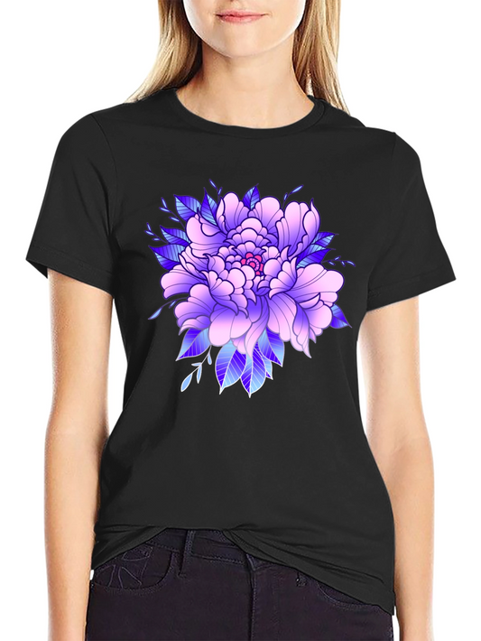 Floral Peony Graphic Black T-Shirt
