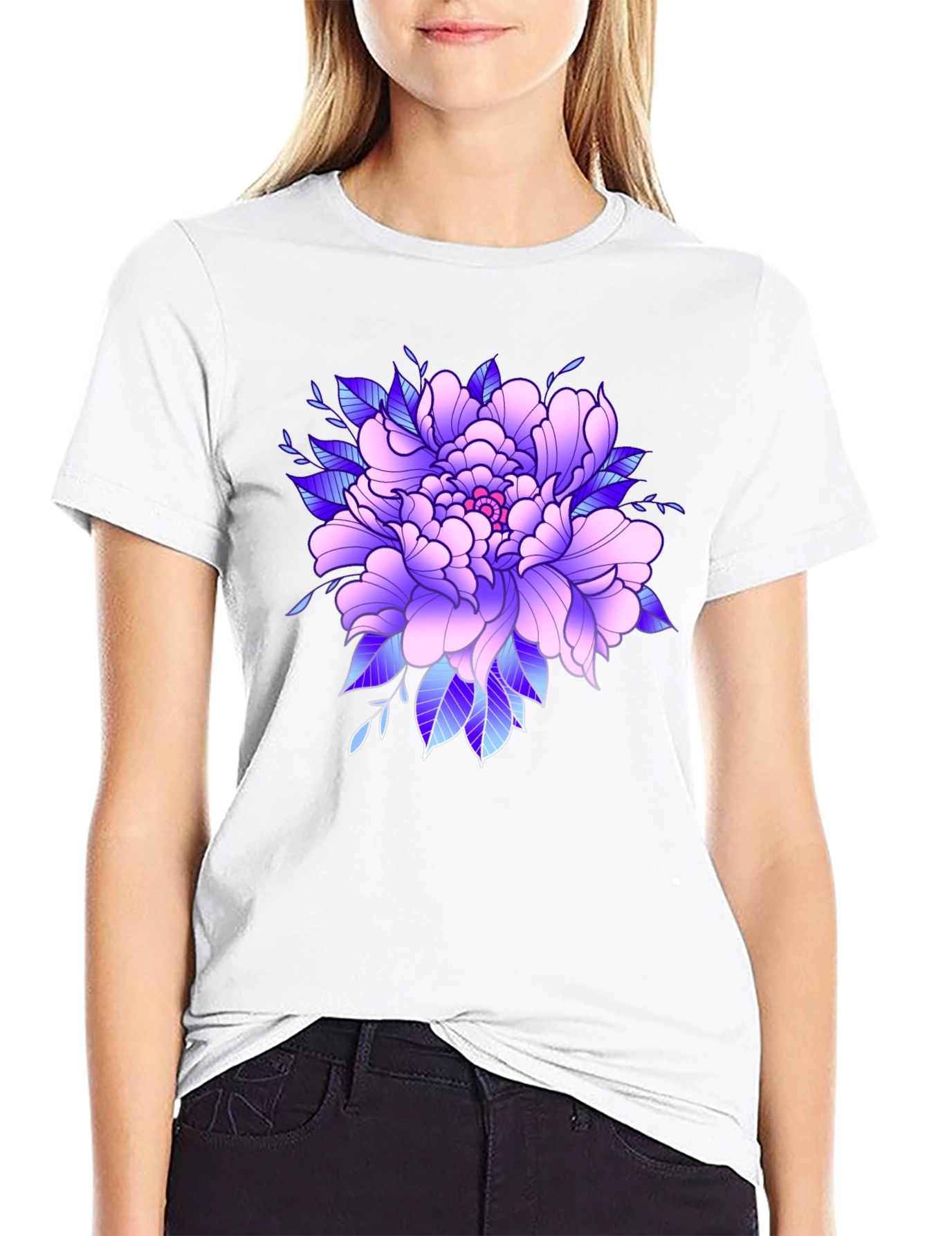 Floral Peony Graphic Black T-Shirt