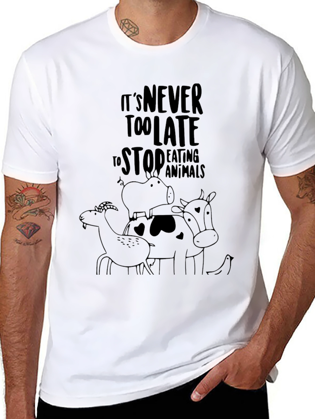 Vegan Black T-Shirt: Its Never Too Late