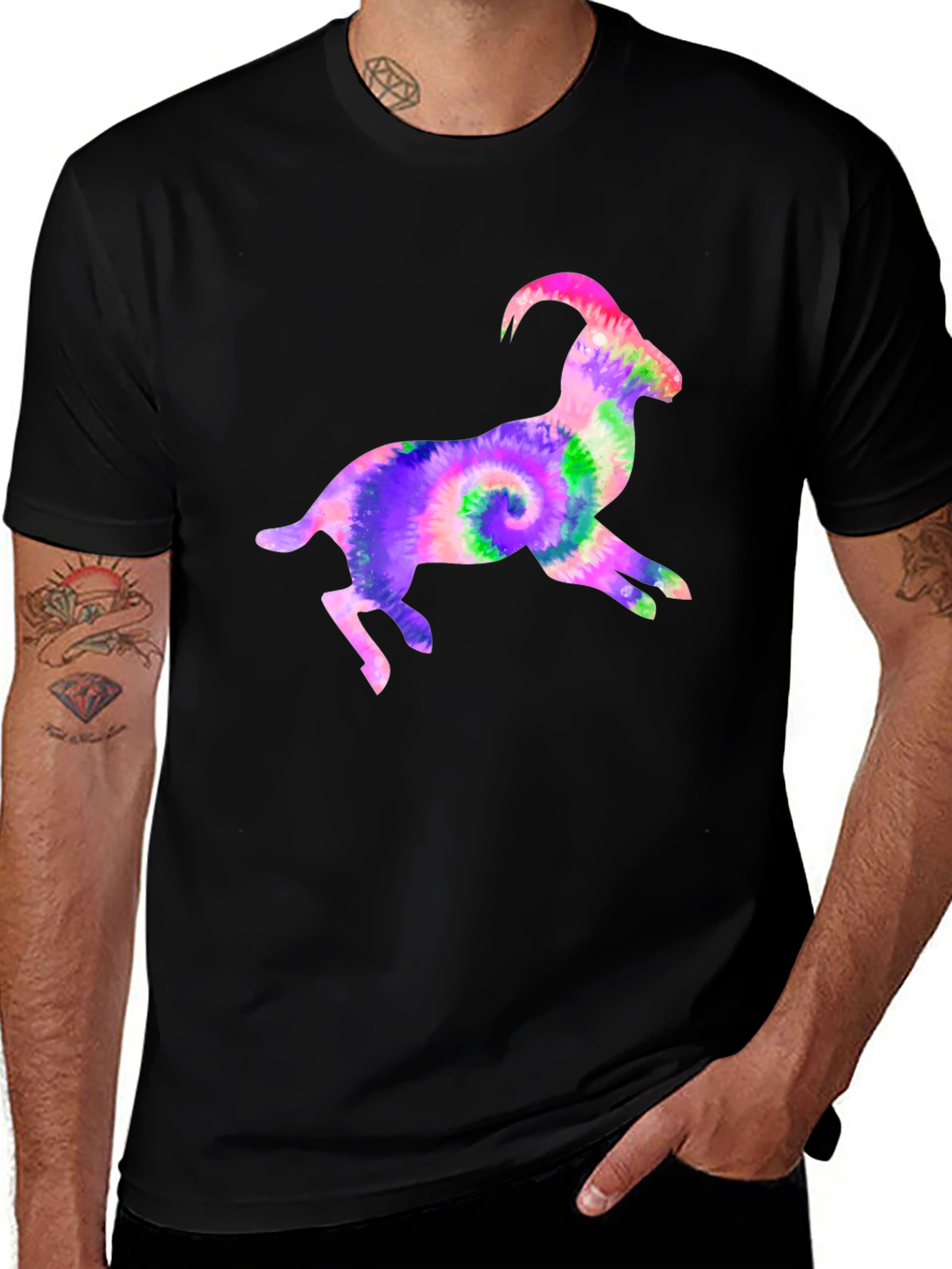 Tie-Dye Goat Graphic Tee - Fun Animal T-Shirt