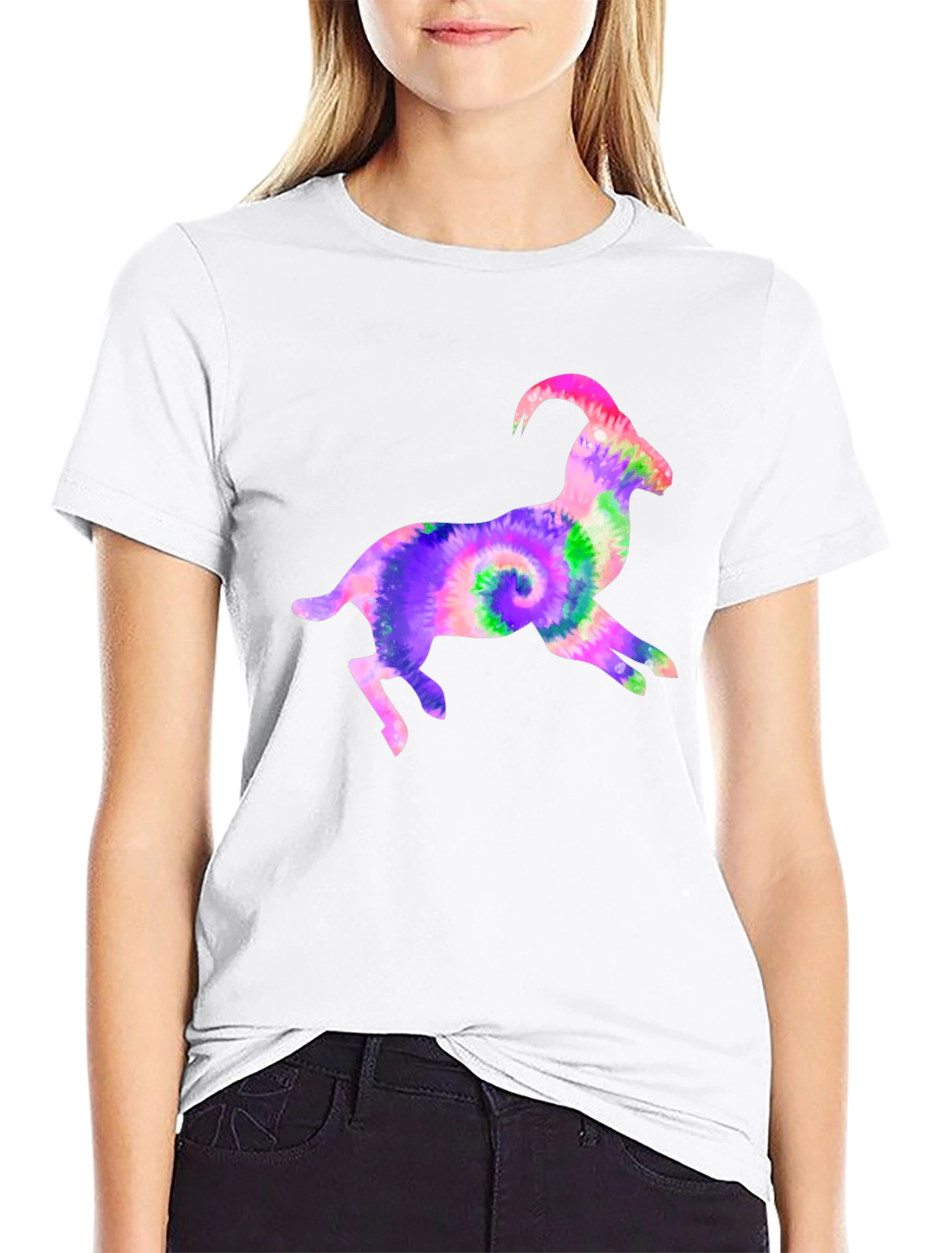 Tie-Dye Goat Graphic Tee - Fun Animal T-Shirt