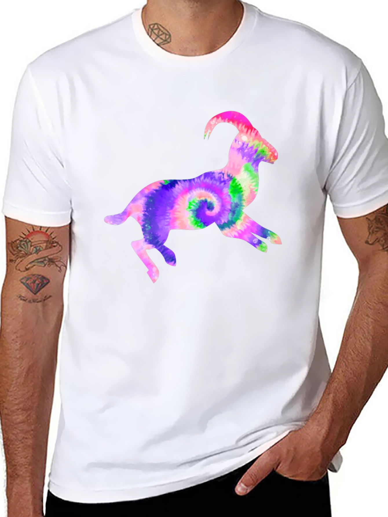 Tie-Dye Goat Graphic Tee - Fun Animal T-Shirt