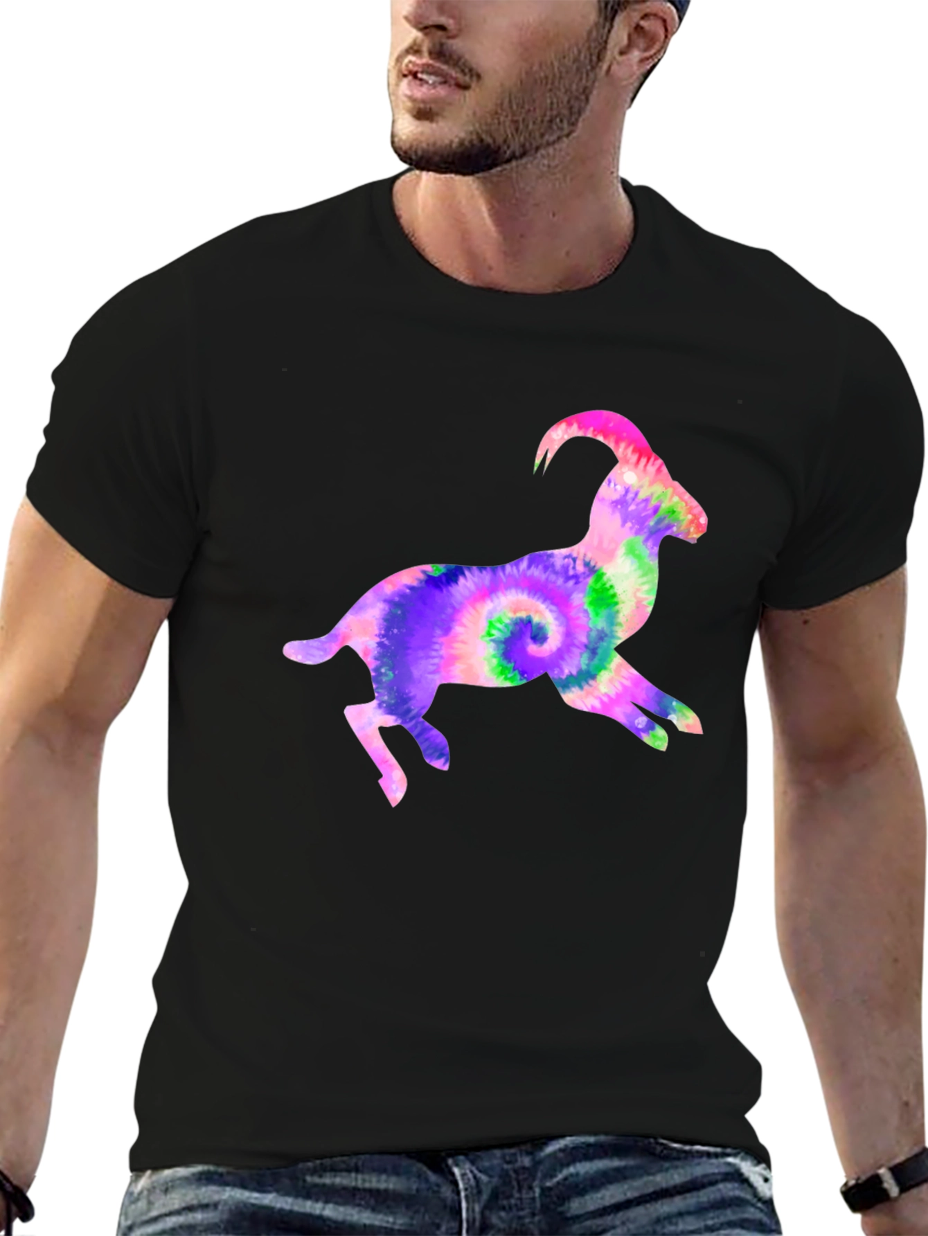 Tie-Dye Goat Graphic Tee - Fun Animal T-Shirt