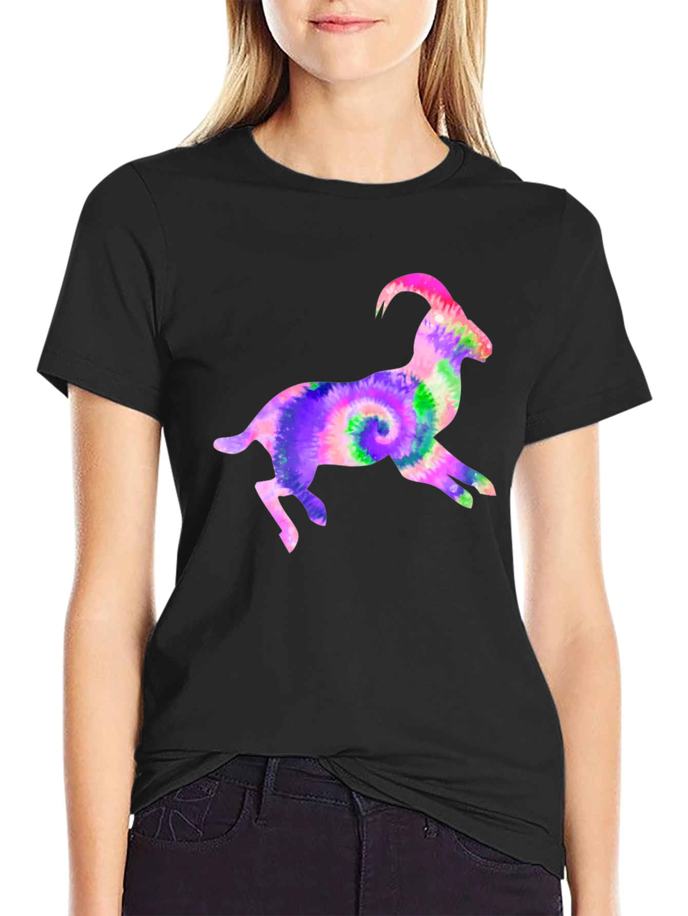 Tie-Dye Goat Graphic Tee - Fun Animal T-Shirt