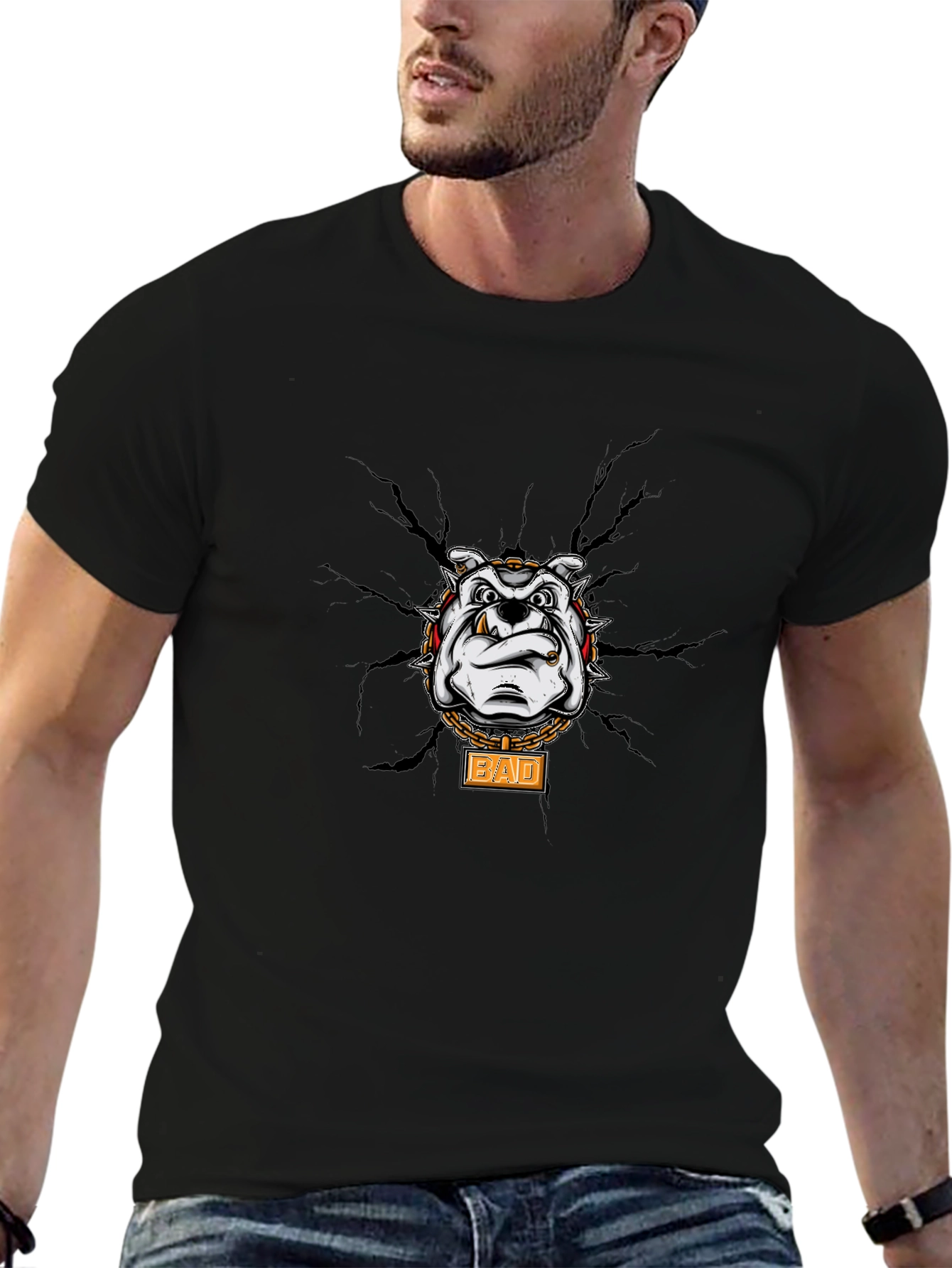 Bad Dog Graphic T-Shirt - Cool Bulldog Design