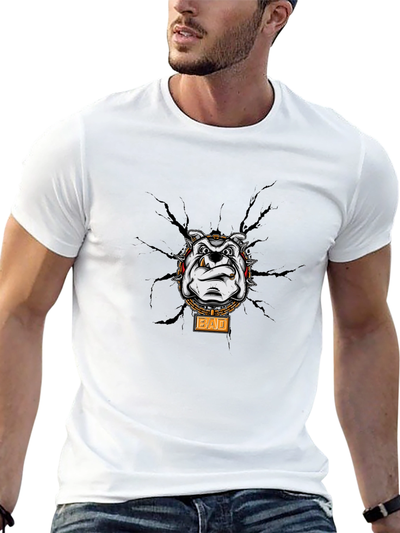 Bad Dog Graphic T-Shirt - Cool Bulldog Design