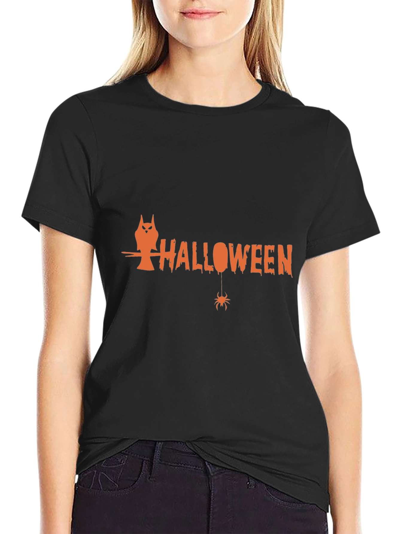 Halloween Owl Spider Graphic T-Shirt