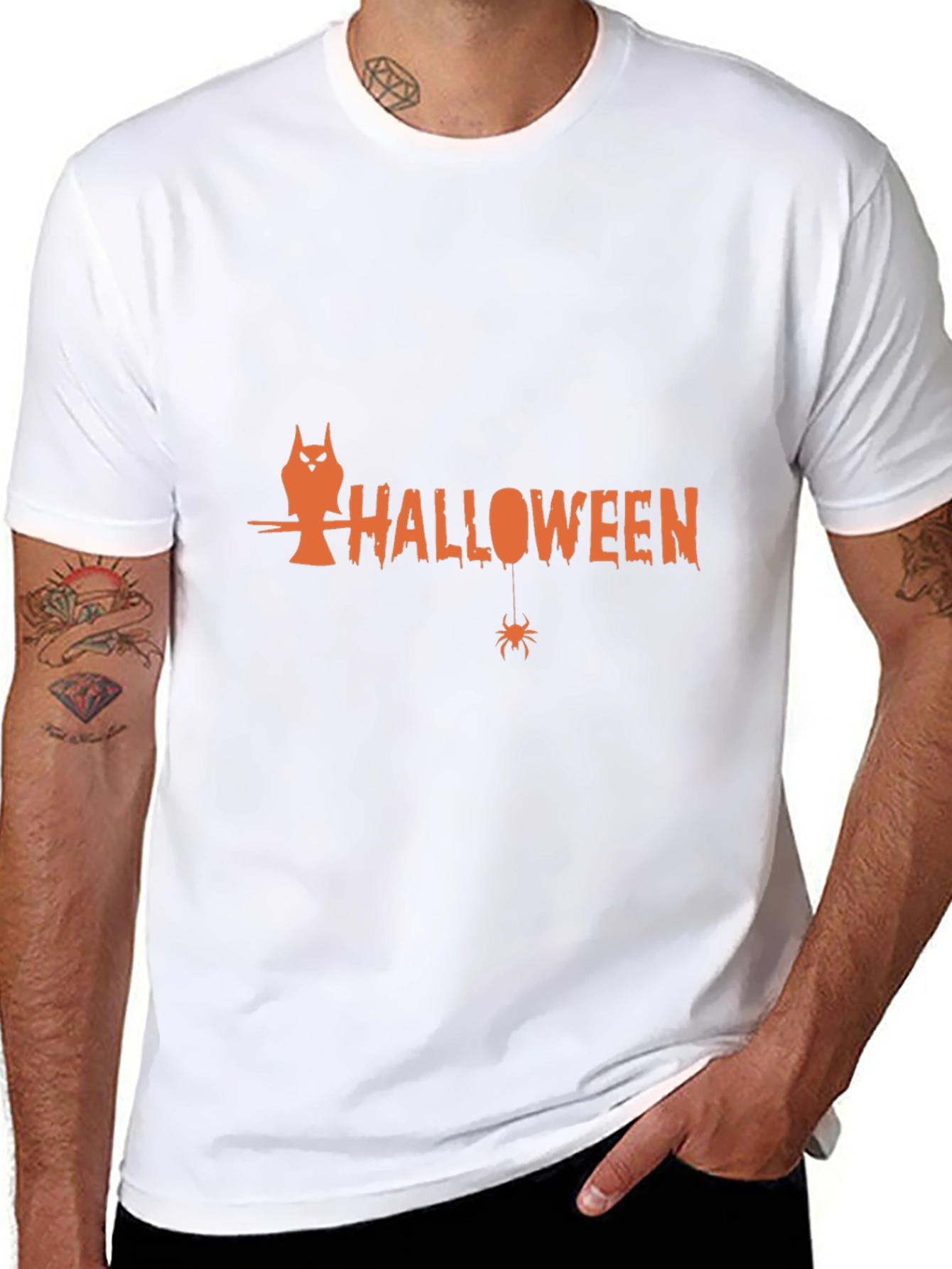 Halloween Owl Spider Graphic T-Shirt