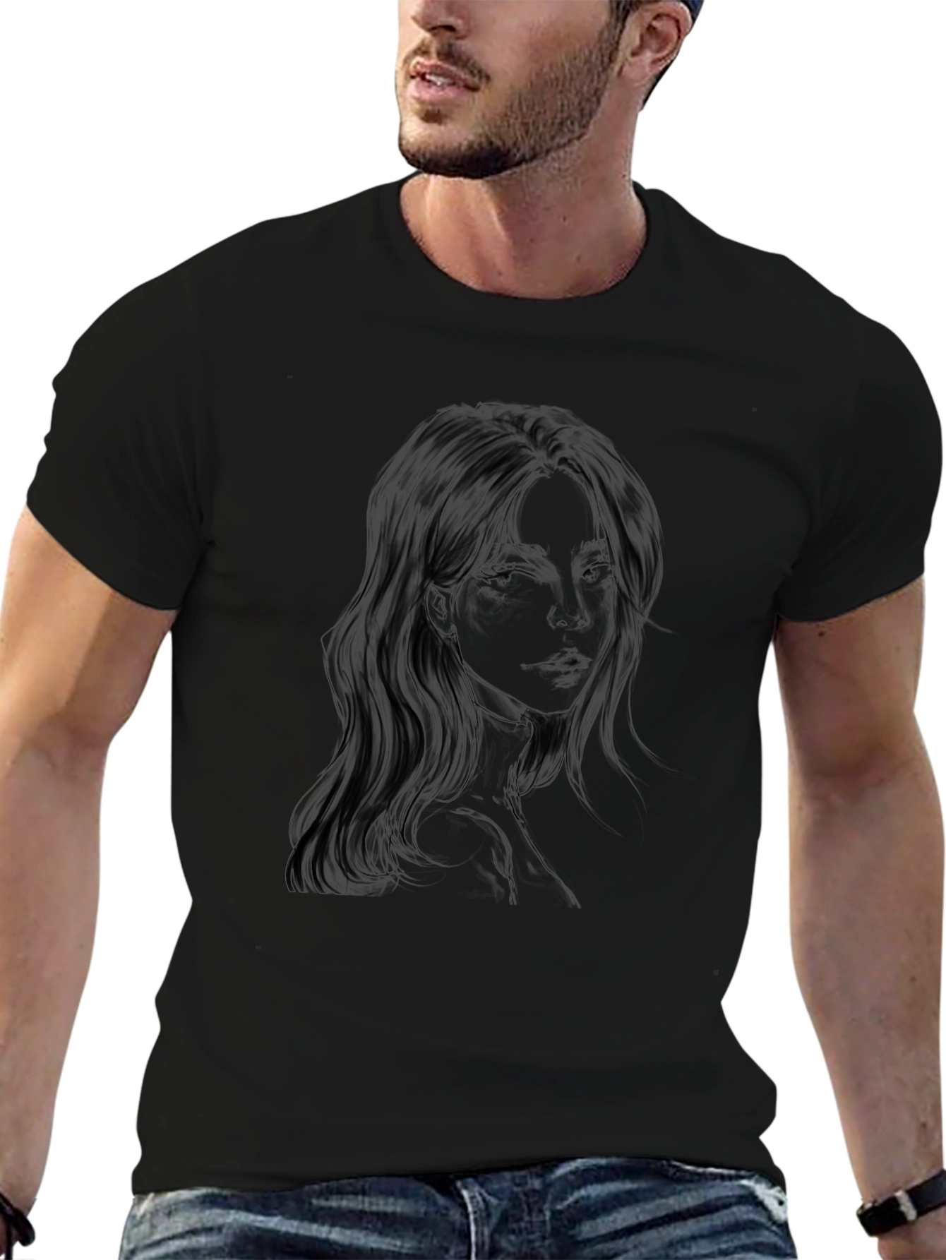 Woman Portrait Graphic Black T-Shirt