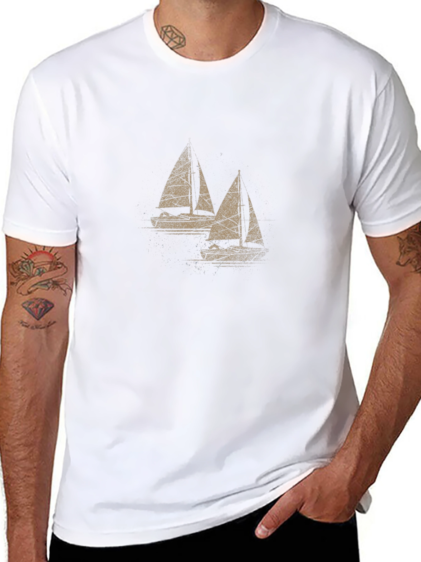 Sailboat Graphic Tee - Mens Black Cotton T-Shirt
