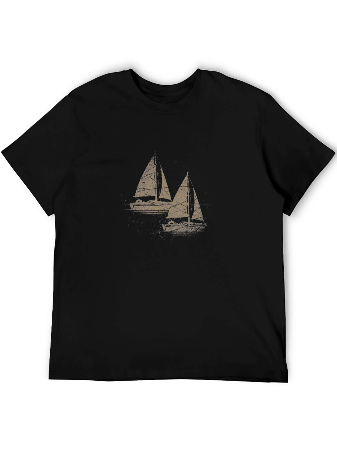Sailboat Graphic Tee - Mens Black Cotton T-Shirt