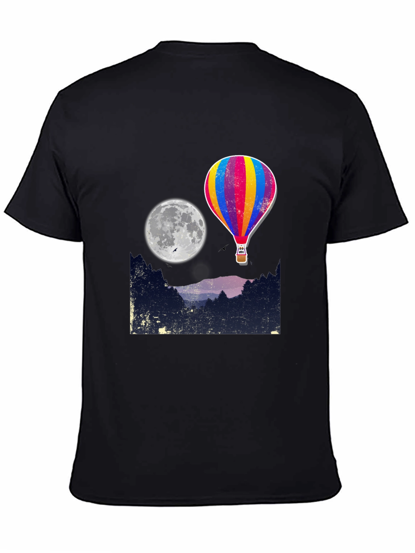 Hot Air Balloon Moon Graphic Tee - Black