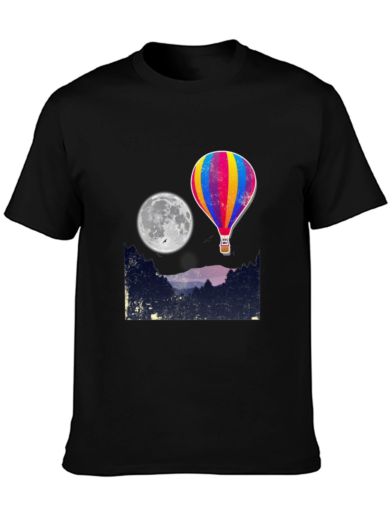Hot Air Balloon Moon Graphic Tee - Black