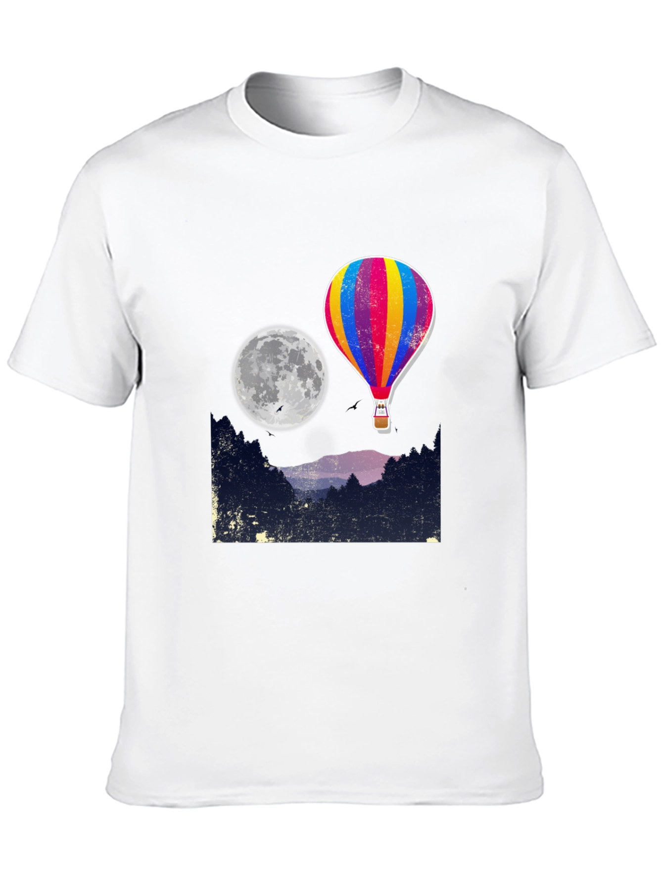 Hot Air Balloon Moon Graphic Tee - Black