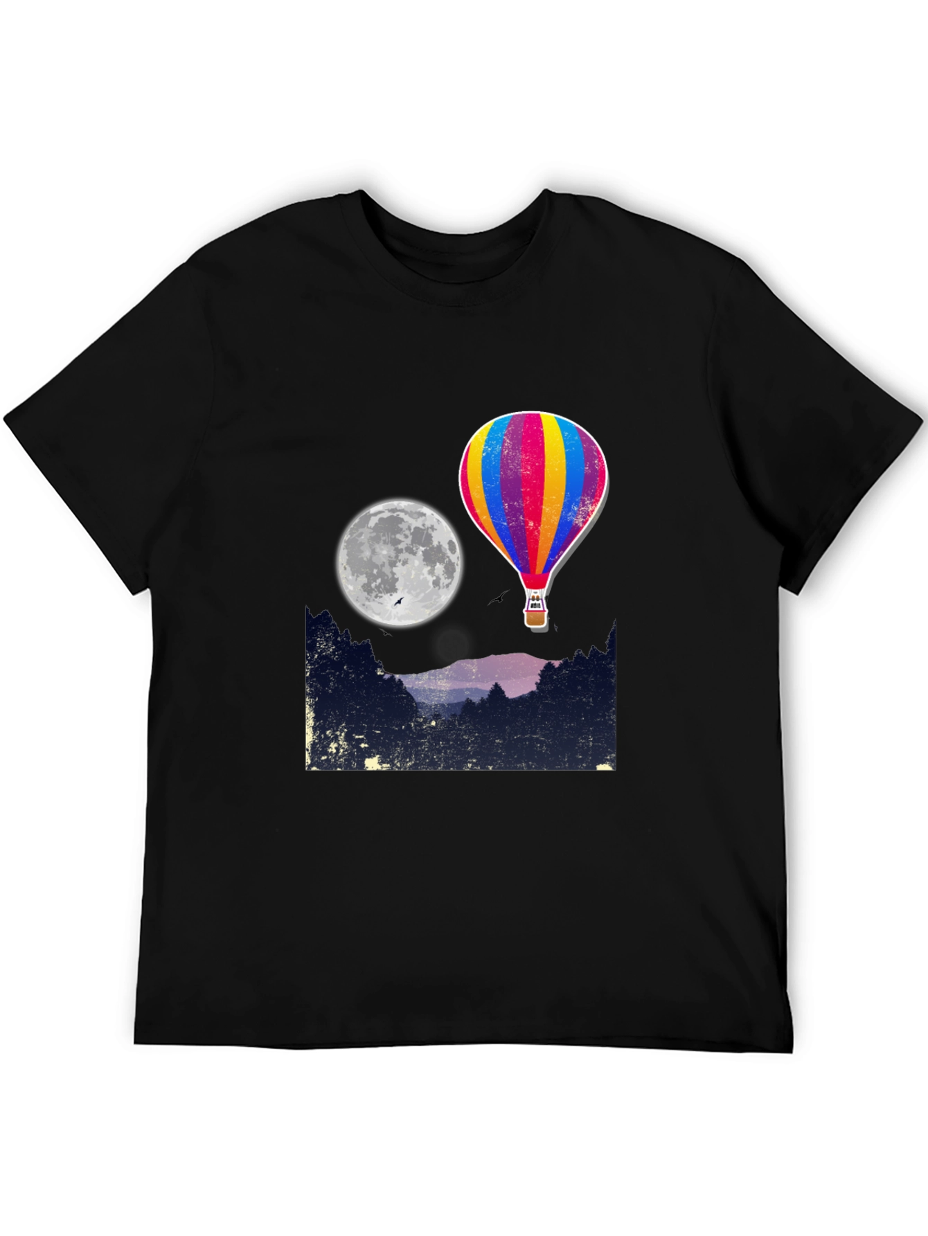 Hot Air Balloon Moon Graphic Tee - Black
