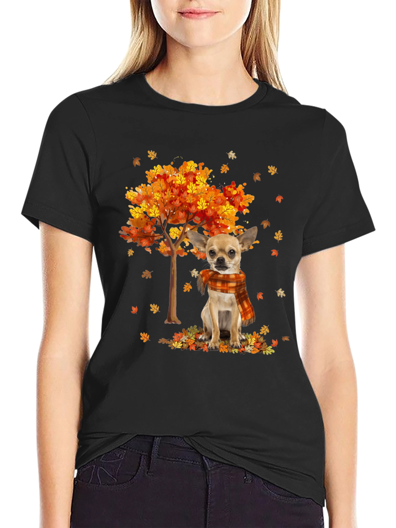 Autumn Chihuahua Black T-Shirt