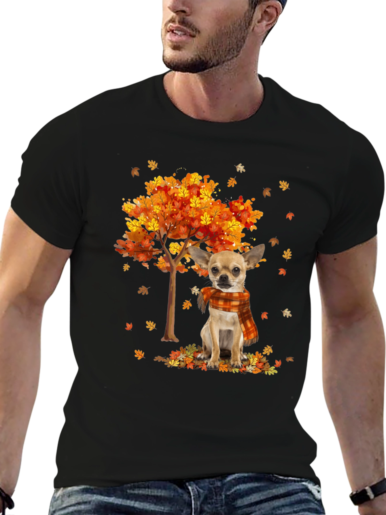 Autumn Chihuahua Black T-Shirt