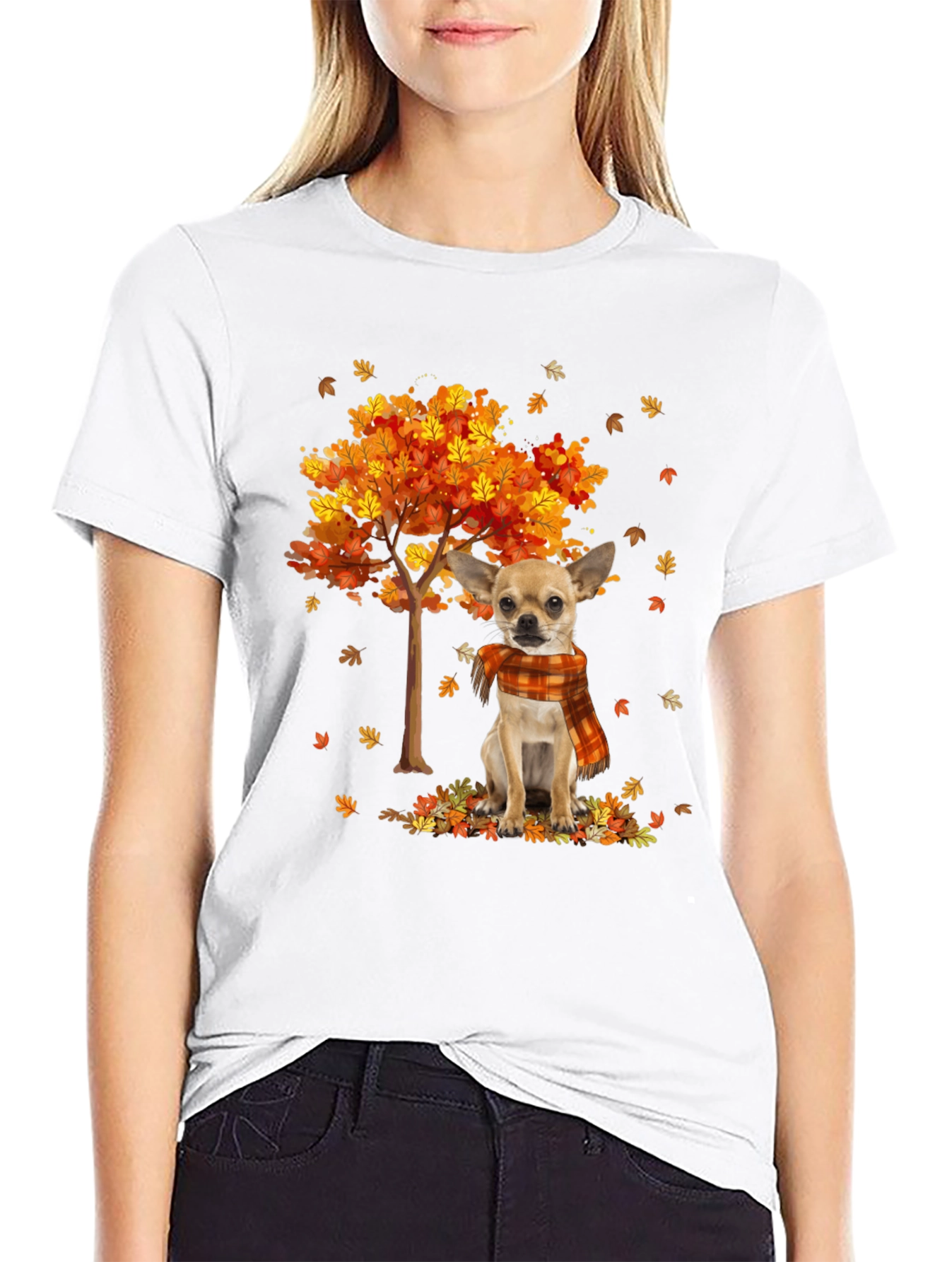 Autumn Chihuahua Black T-Shirt