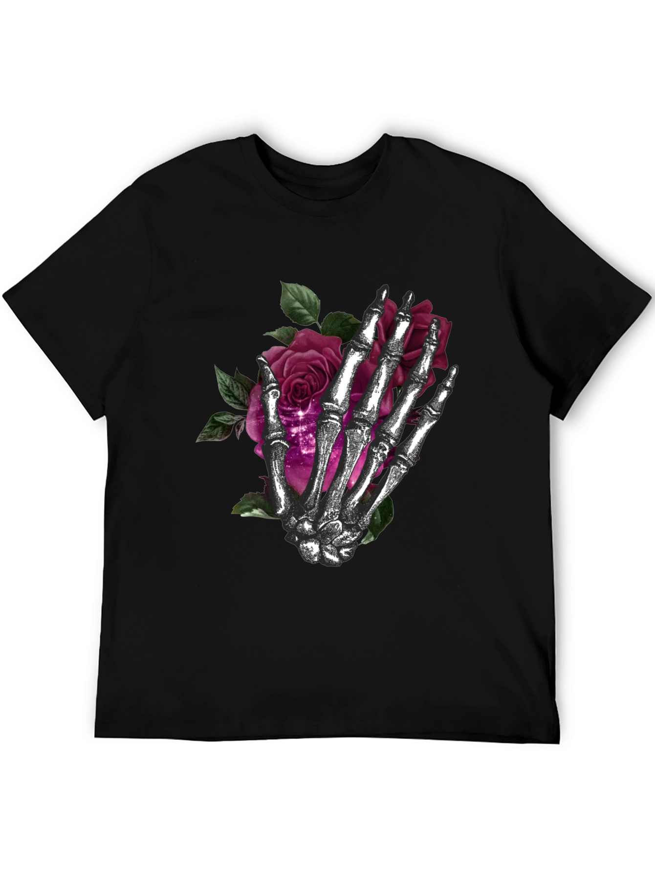 Skeleton Hand Roses Graphic T-Shirt - Dark Gothic Style