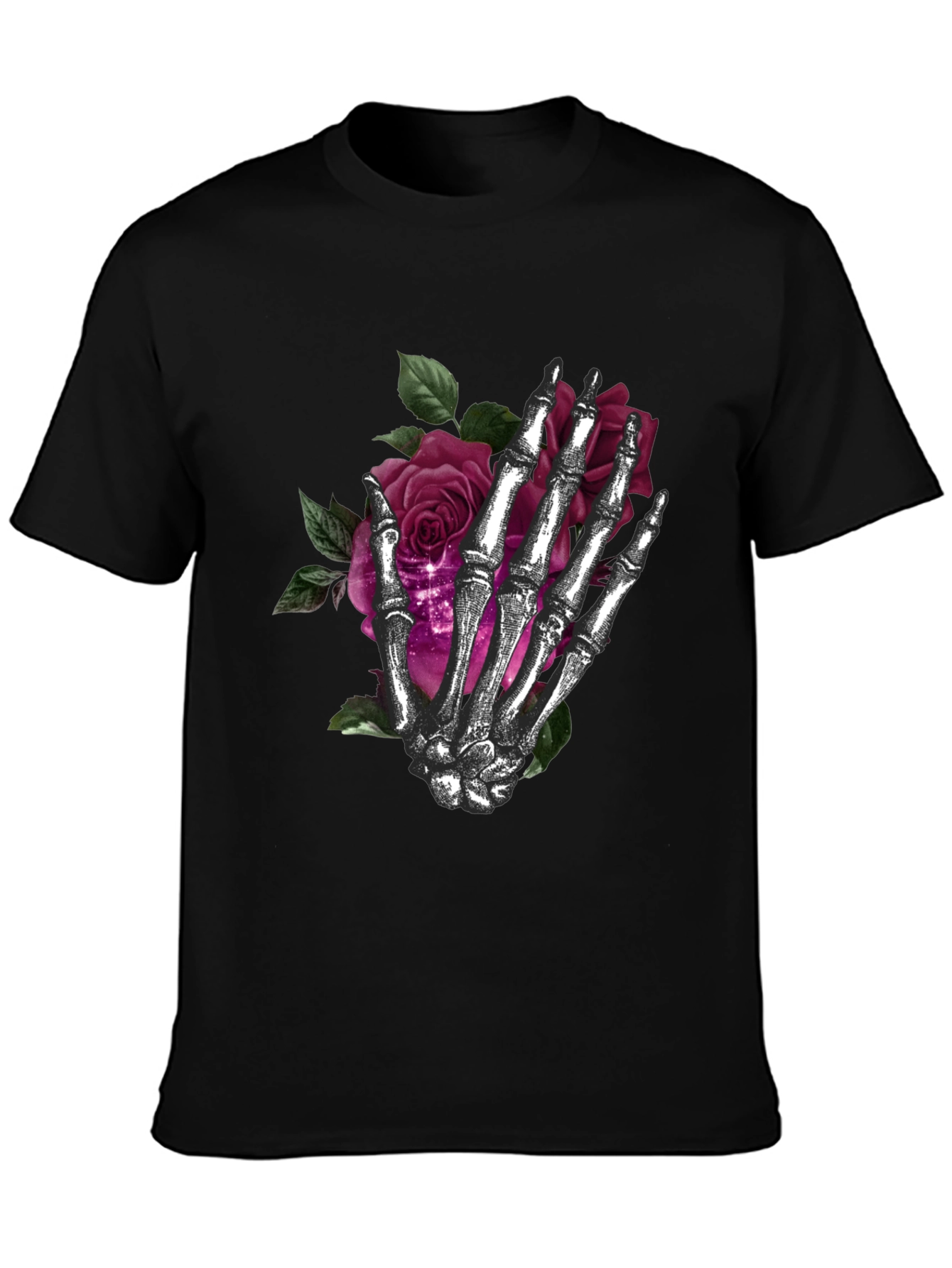 Skeleton Hand Roses Graphic T-Shirt - Dark Gothic Style