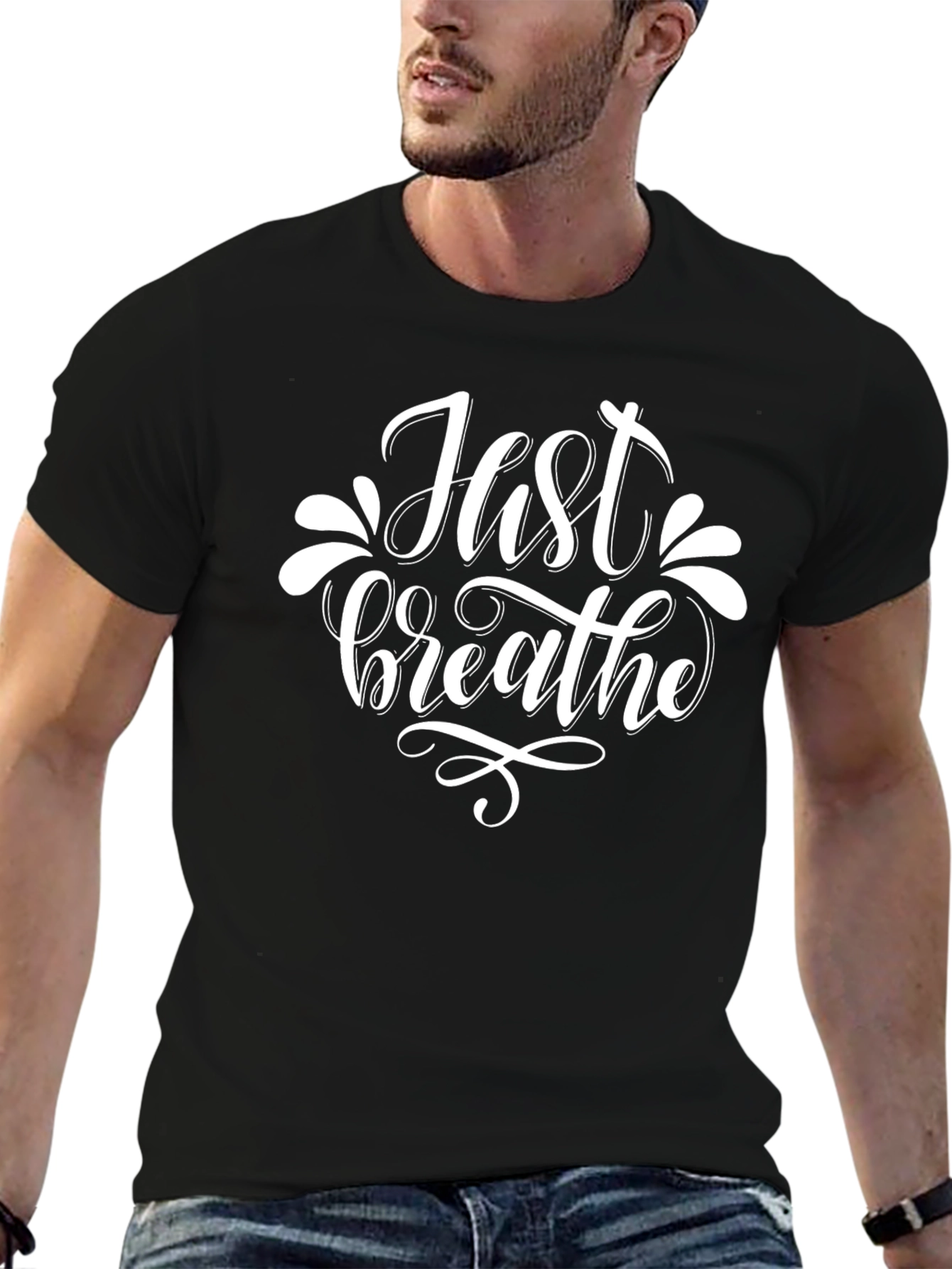 Just Breathe Graphic T-Shirt - Relaxed Fit Black Tee