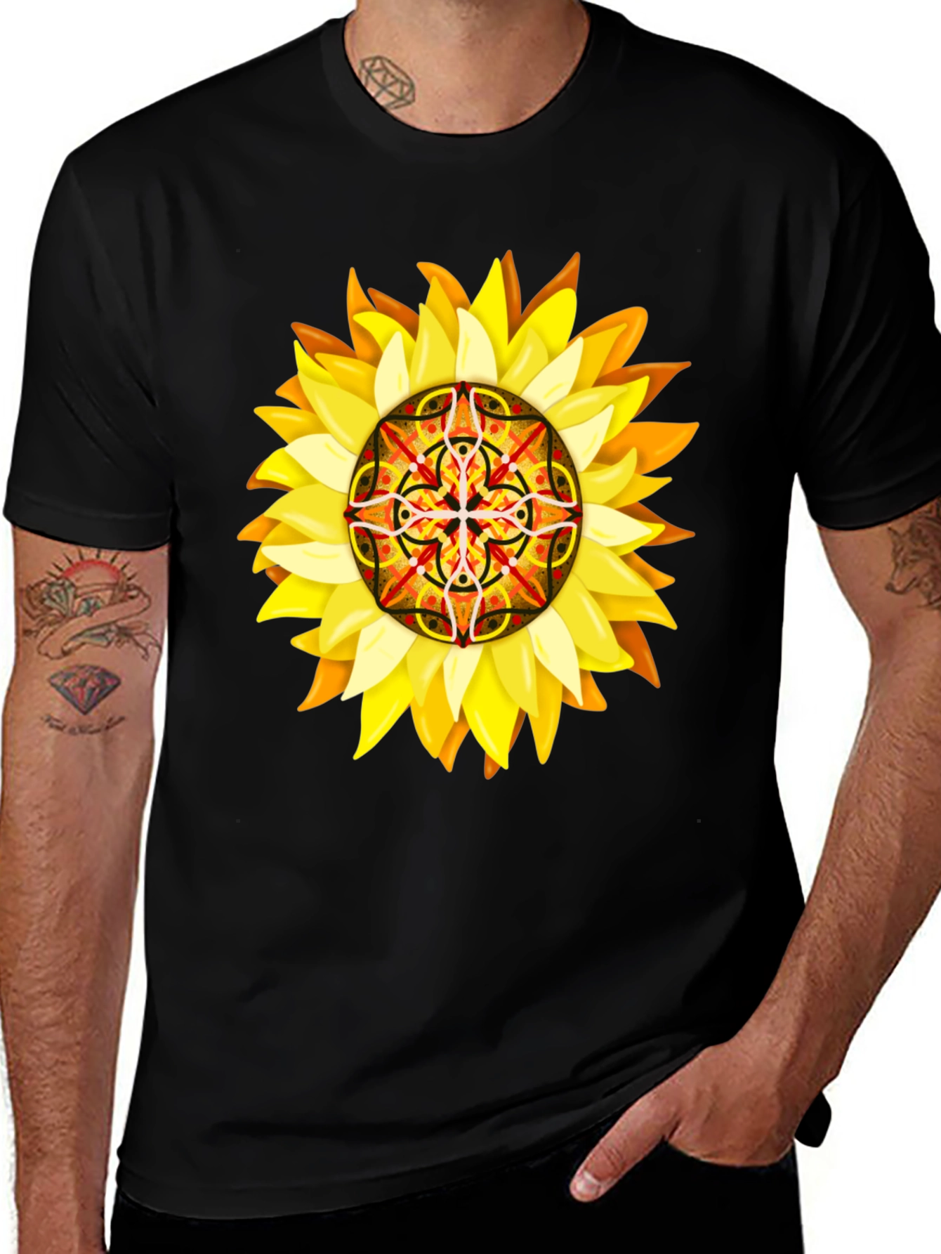 Sunflower Mandala Graphic Tee - Unique Design