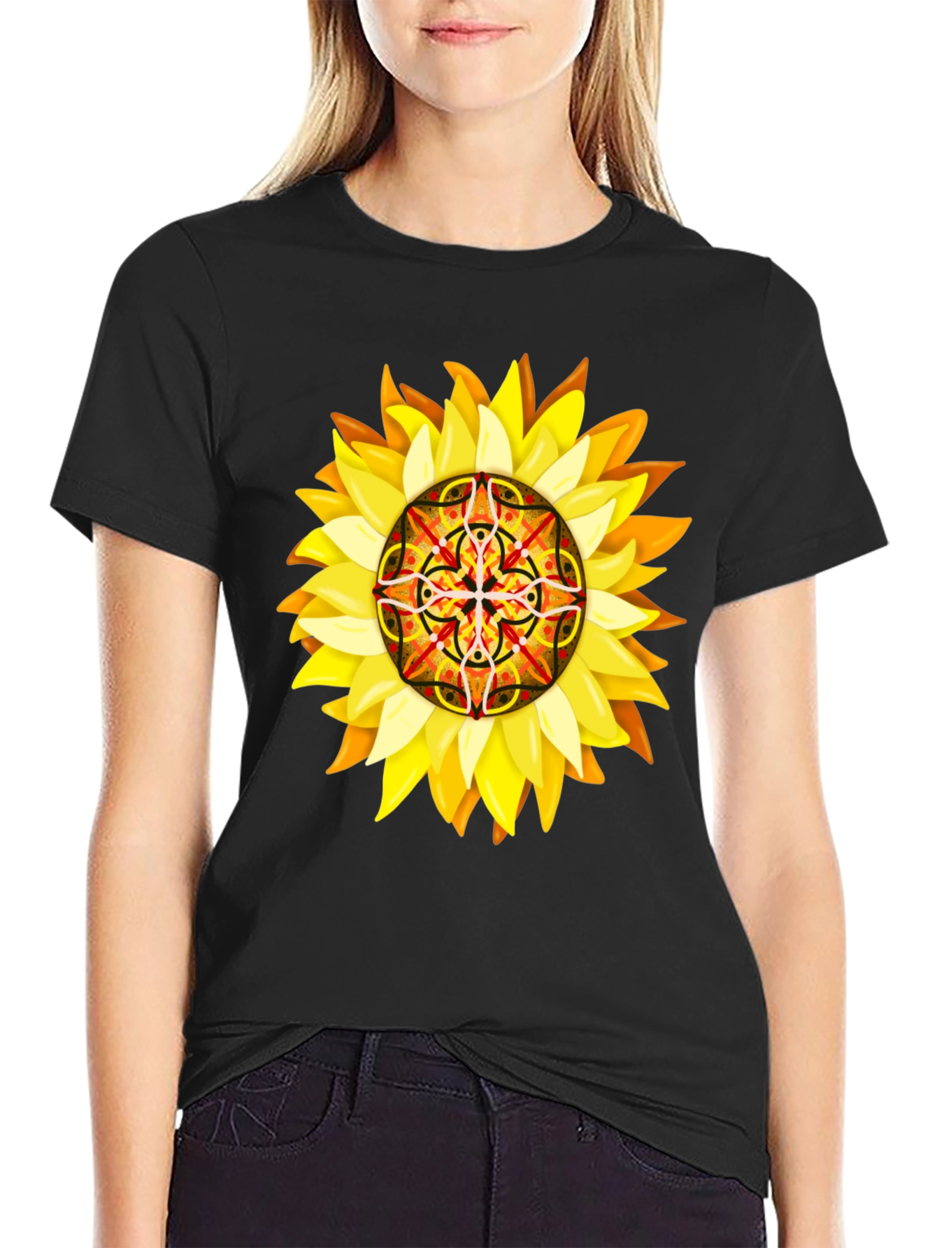Sunflower Mandala Graphic Tee - Unique Design