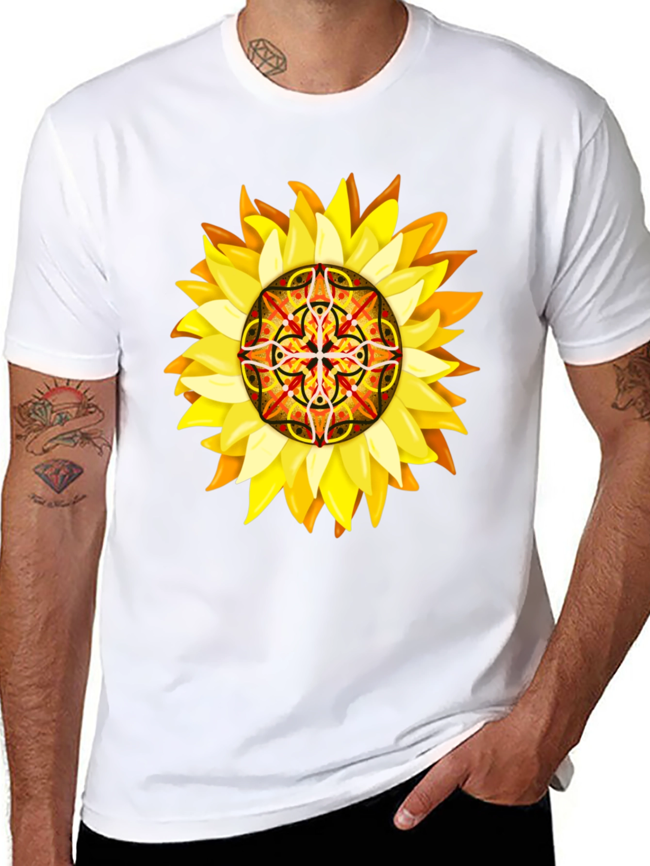Sunflower Mandala Graphic Tee - Unique Design