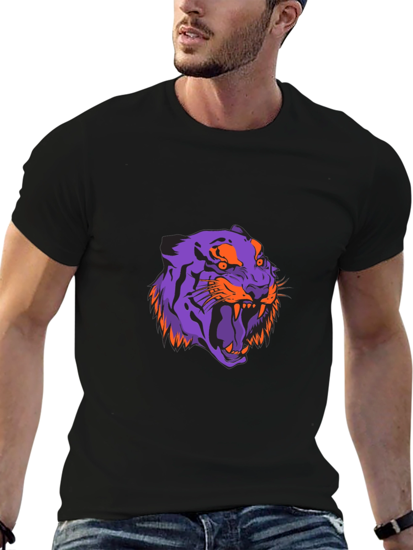 Bold Tiger Graphic Tee - Black Cotton Blend