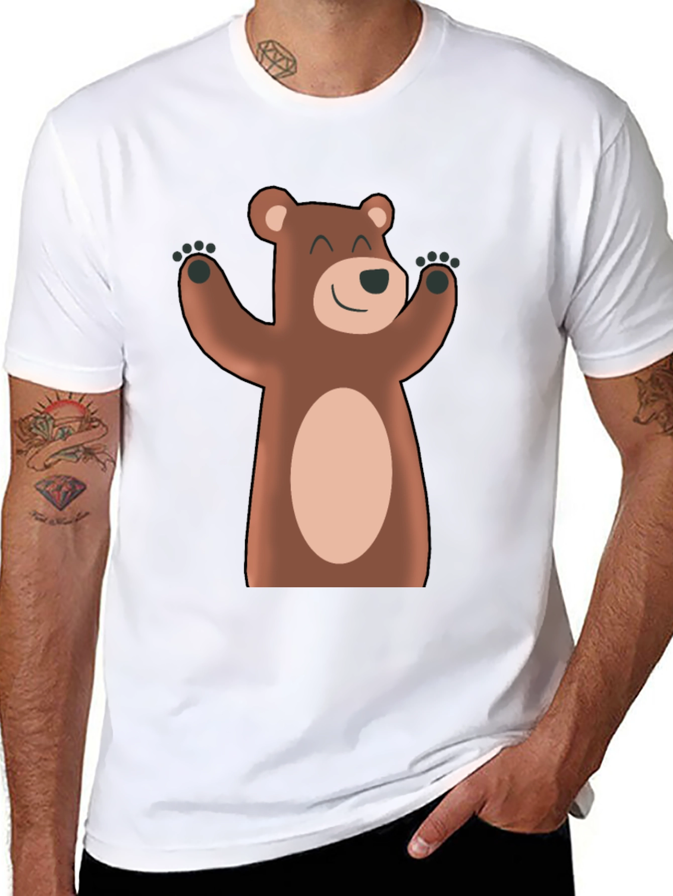 Cute Cartoon Bear Black T-Shirt