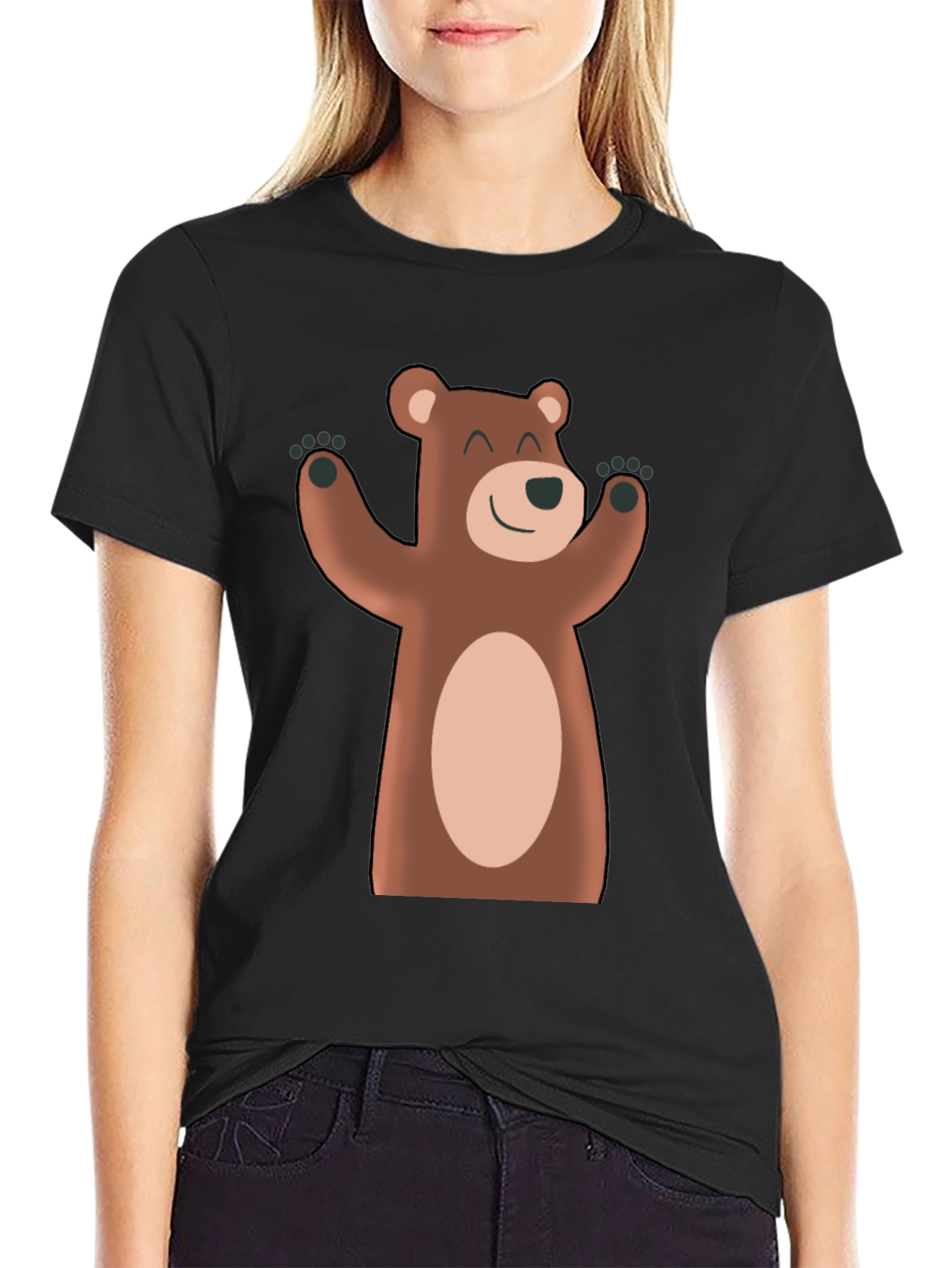 Cute Cartoon Bear Black T-Shirt