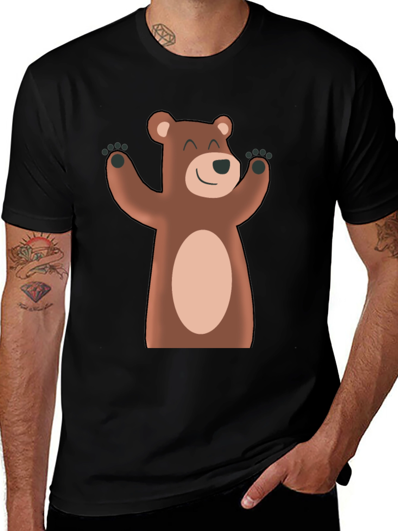 Cute Cartoon Bear Black T-Shirt