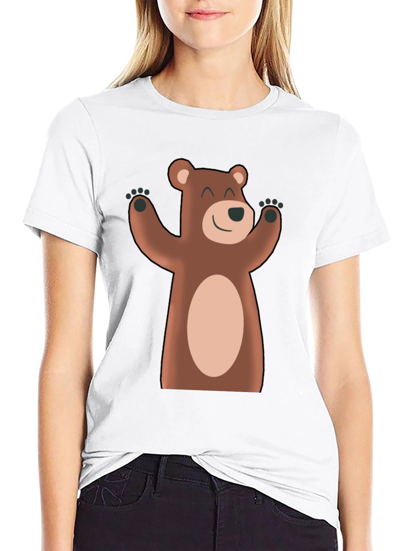Cute Cartoon Bear Black T-Shirt