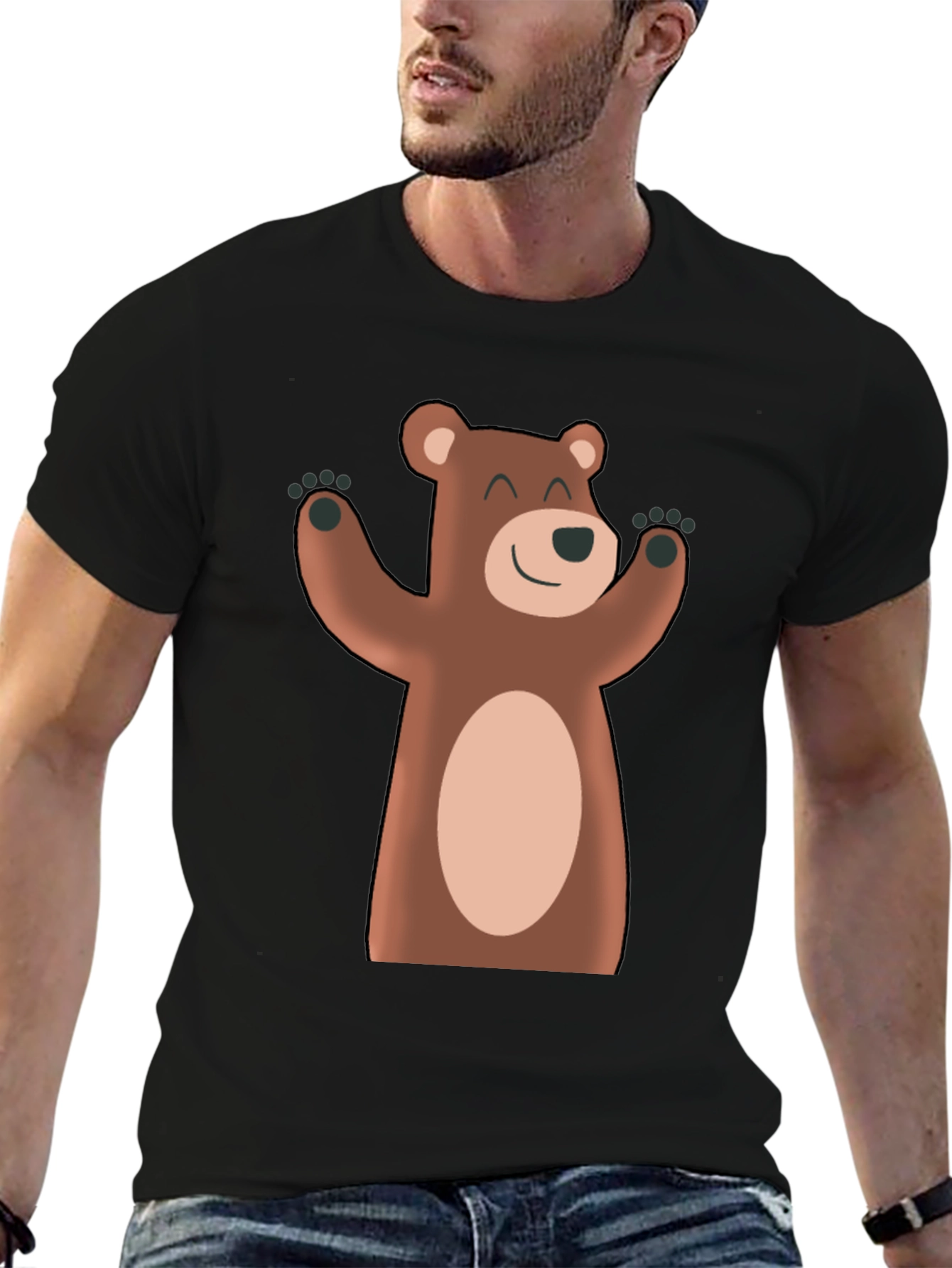 Cute Cartoon Bear Black T-Shirt