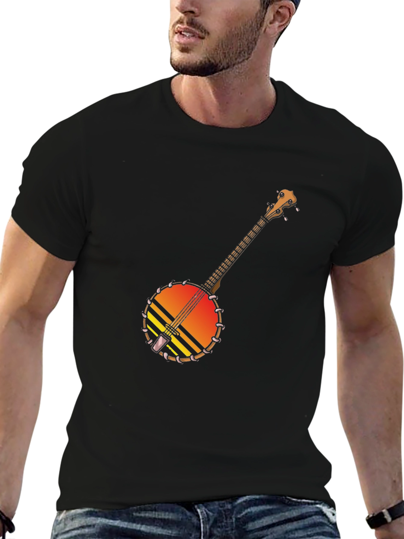Banjo Sunset Graphic Tee - Black Cotton T-Shirt