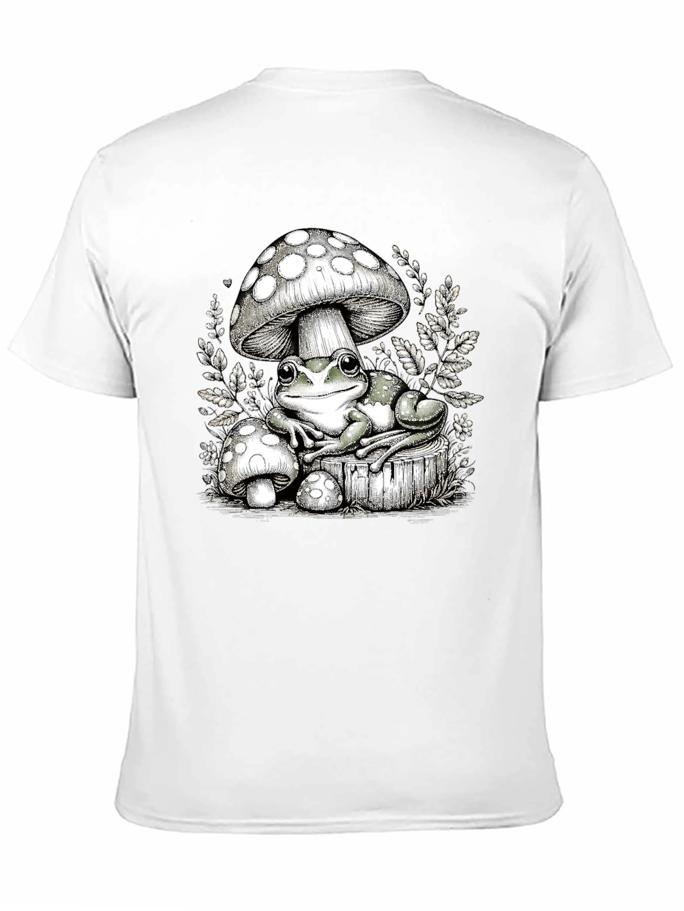 Frog and Mushroom Graphic Tee - Black Cotton T-Shirt