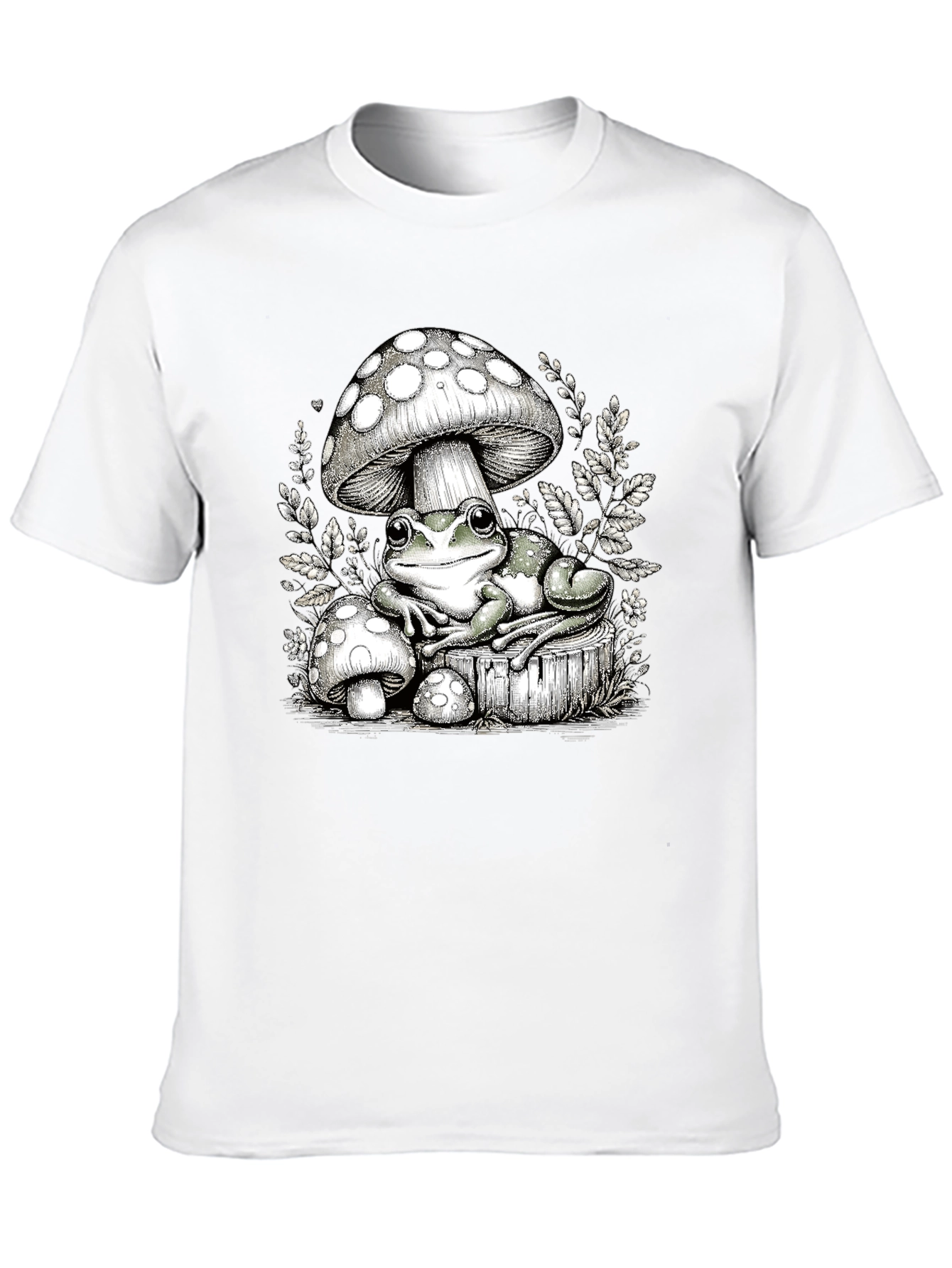 Frog and Mushroom Graphic Tee - Black Cotton T-Shirt