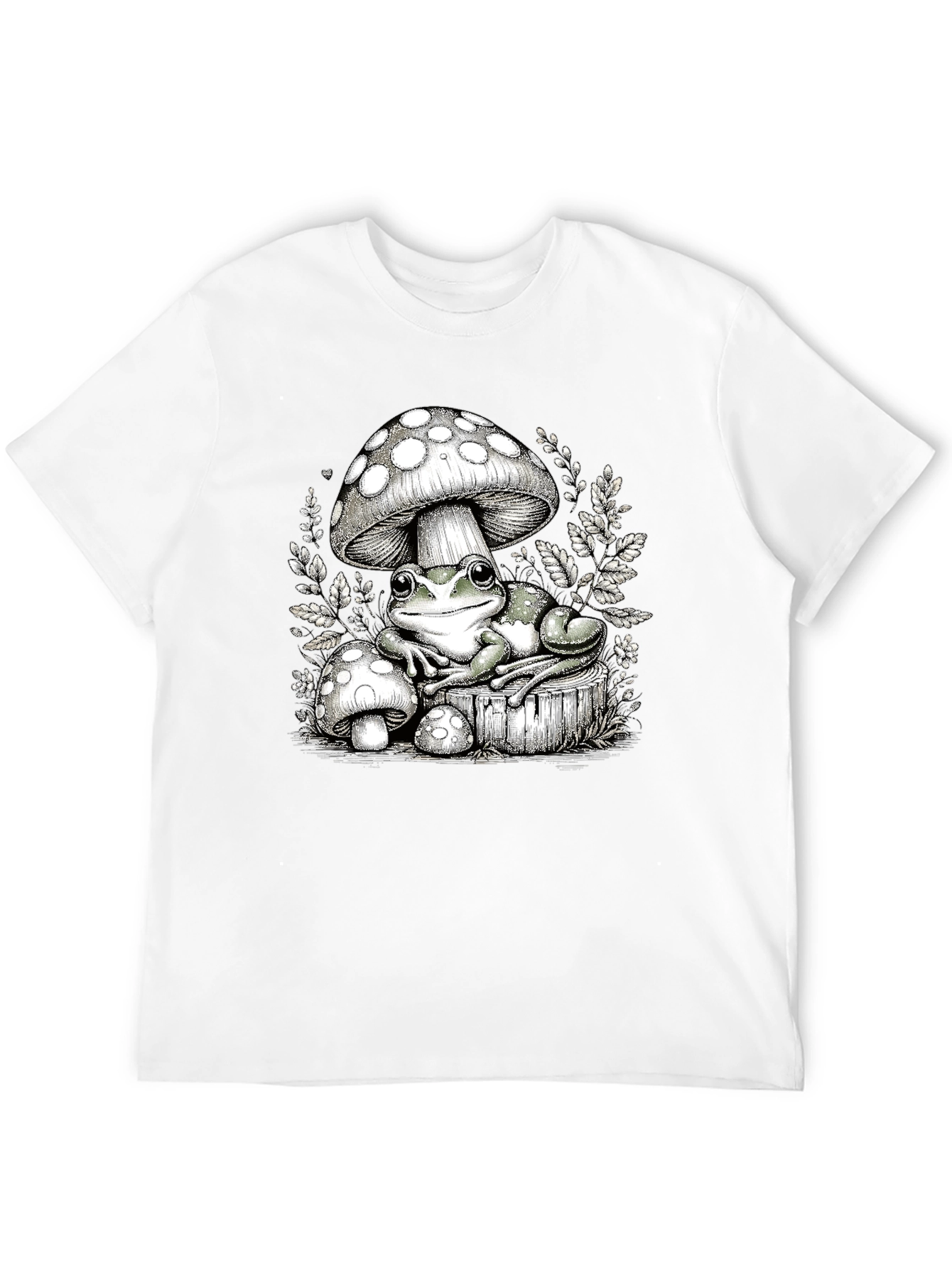 Frog and Mushroom Graphic Tee - Black Cotton T-Shirt