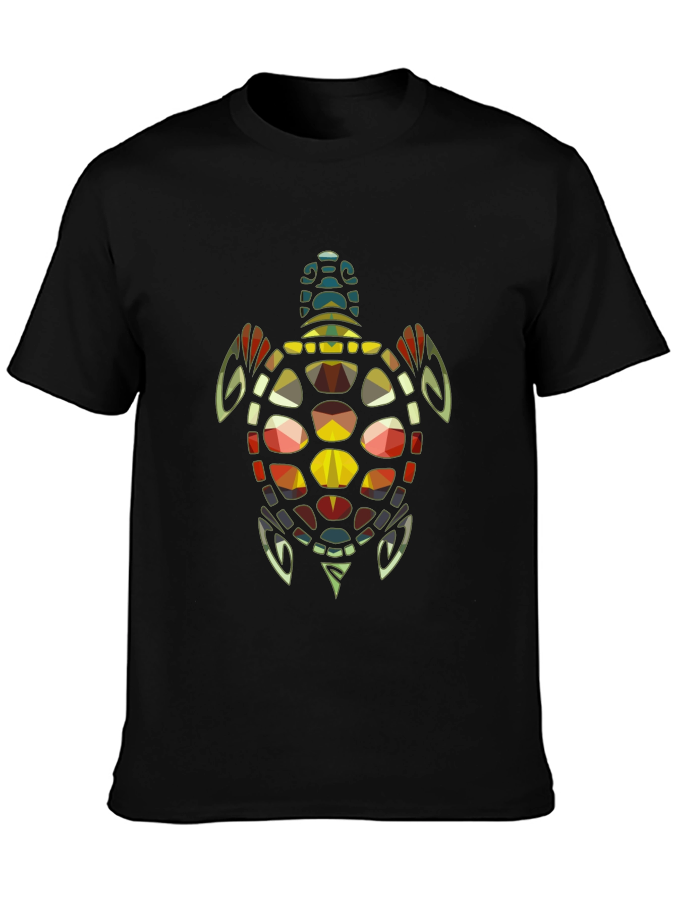 Geometric Turtle Graphic Print Tee - Black