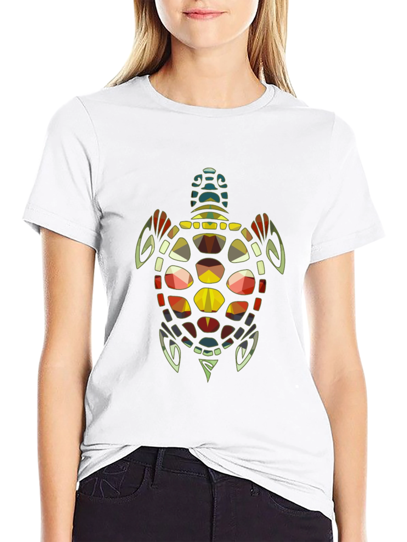 Geometric Turtle Graphic Print Tee - Black