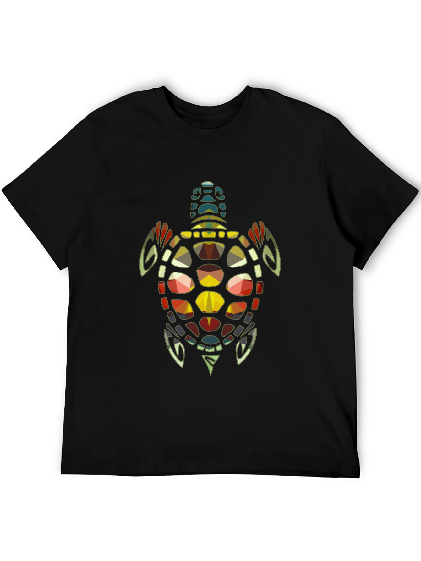 Geometric Turtle Graphic Print Tee - Black