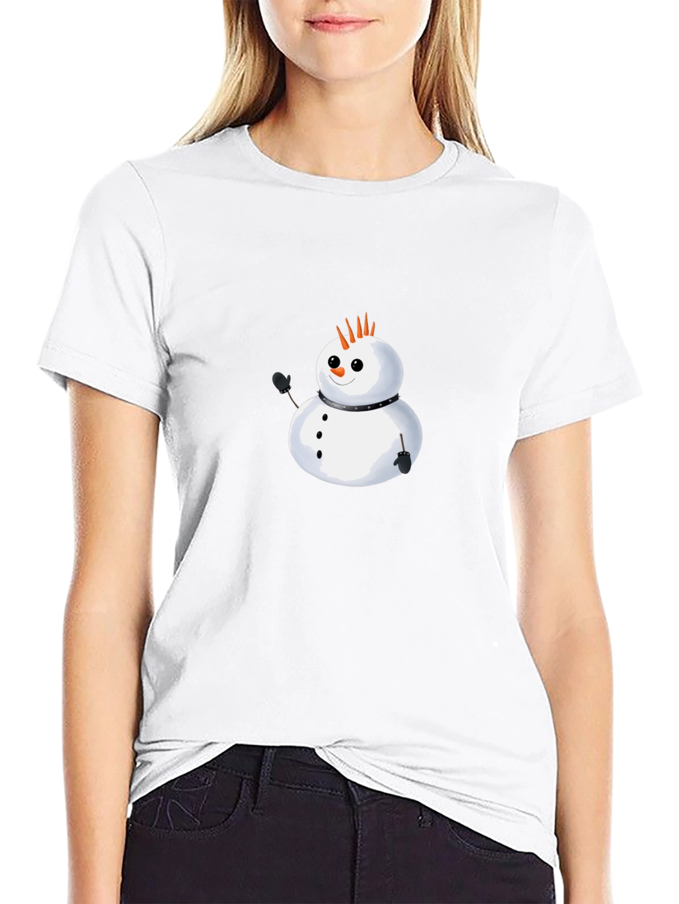 Punk Snowman Graphic Tee - Black Cotton T-Shirt
