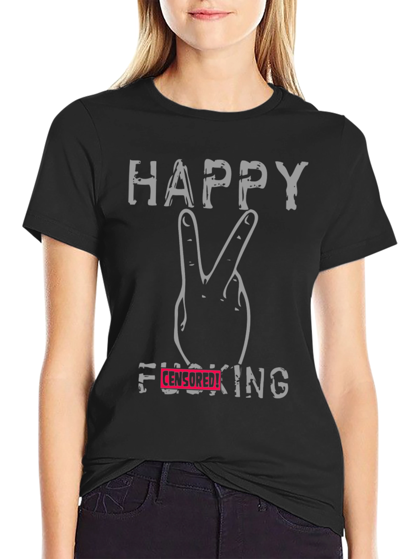 Happy Peace Sign Funny Graphic T-Shirt