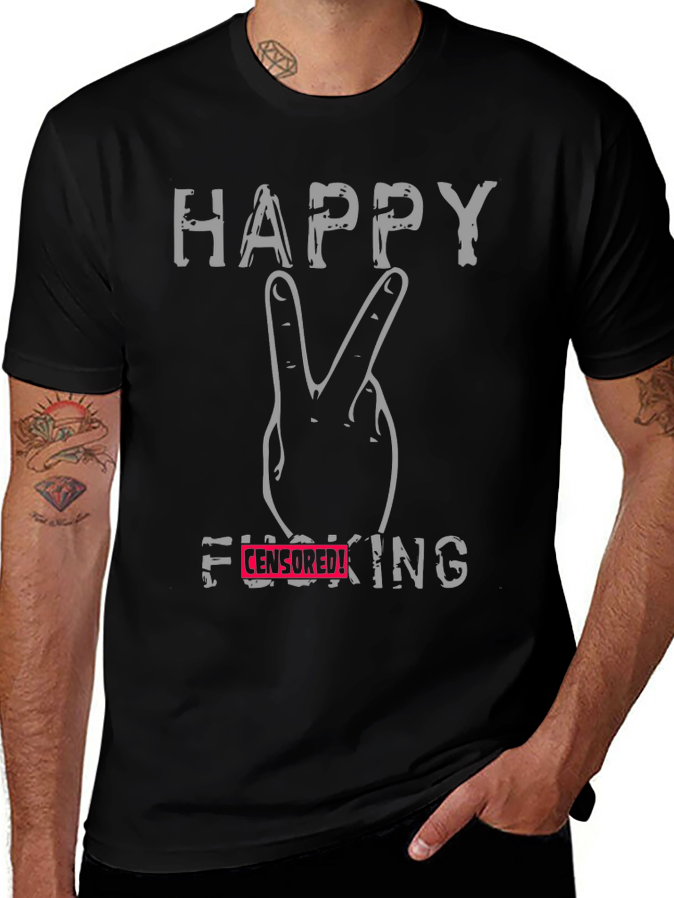 Happy Peace Sign Funny Graphic T-Shirt