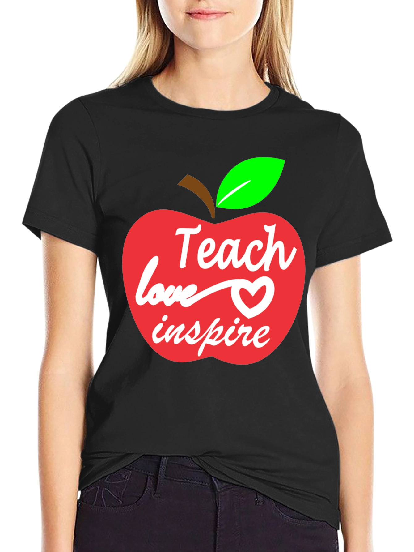 Teach Love Inspire Teacher Apple Graphic T-Shirt