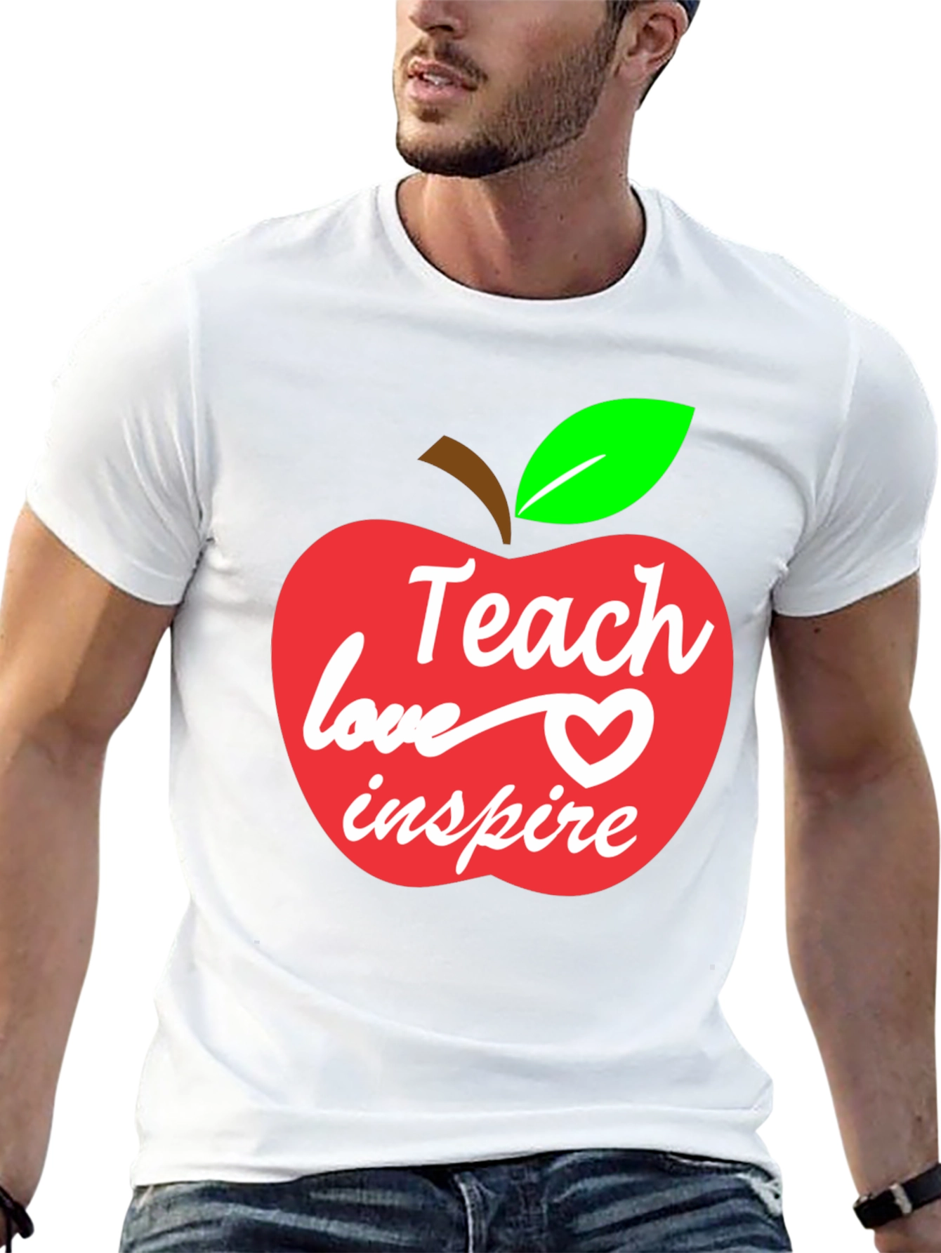 Teach Love Inspire Teacher Apple Graphic T-Shirt