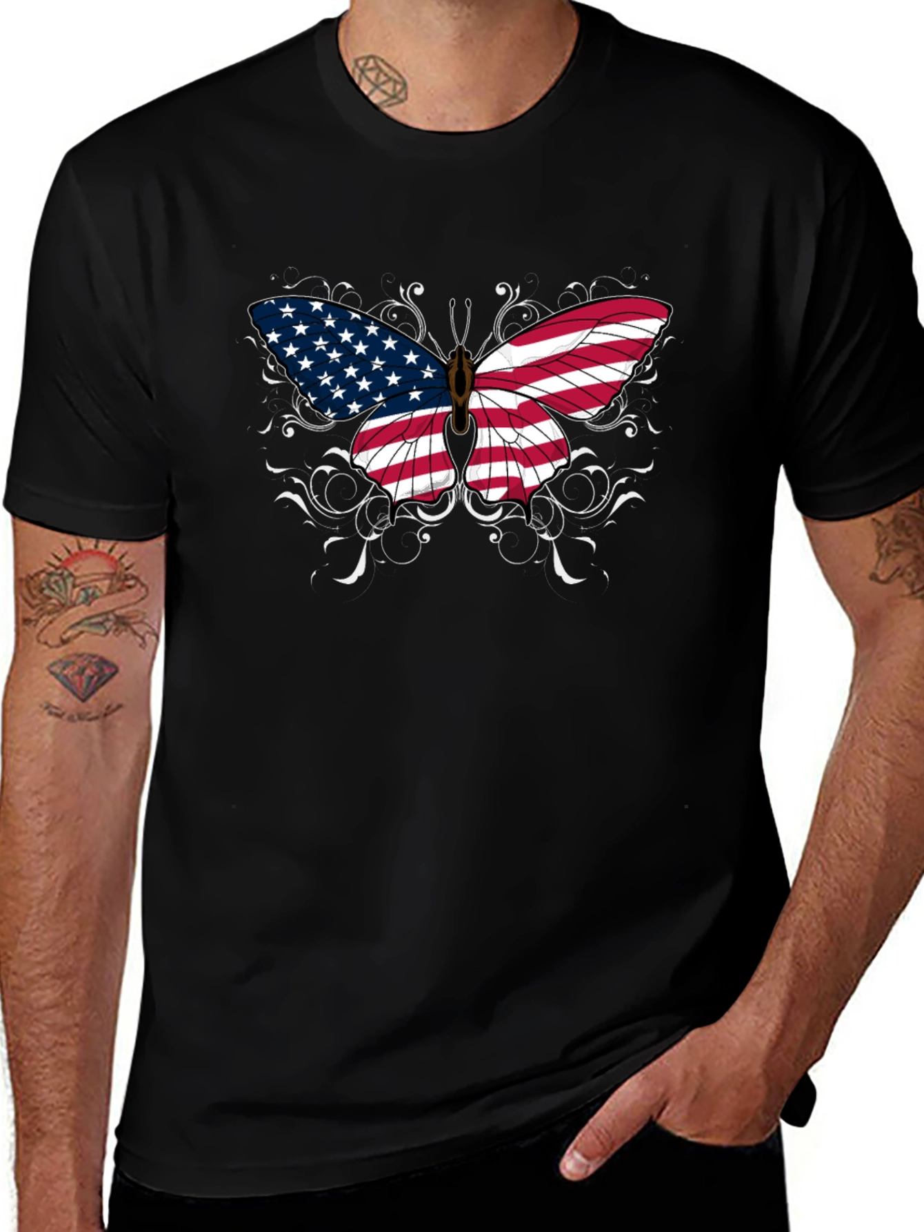 American Flag Butterfly Graphic T-Shirt