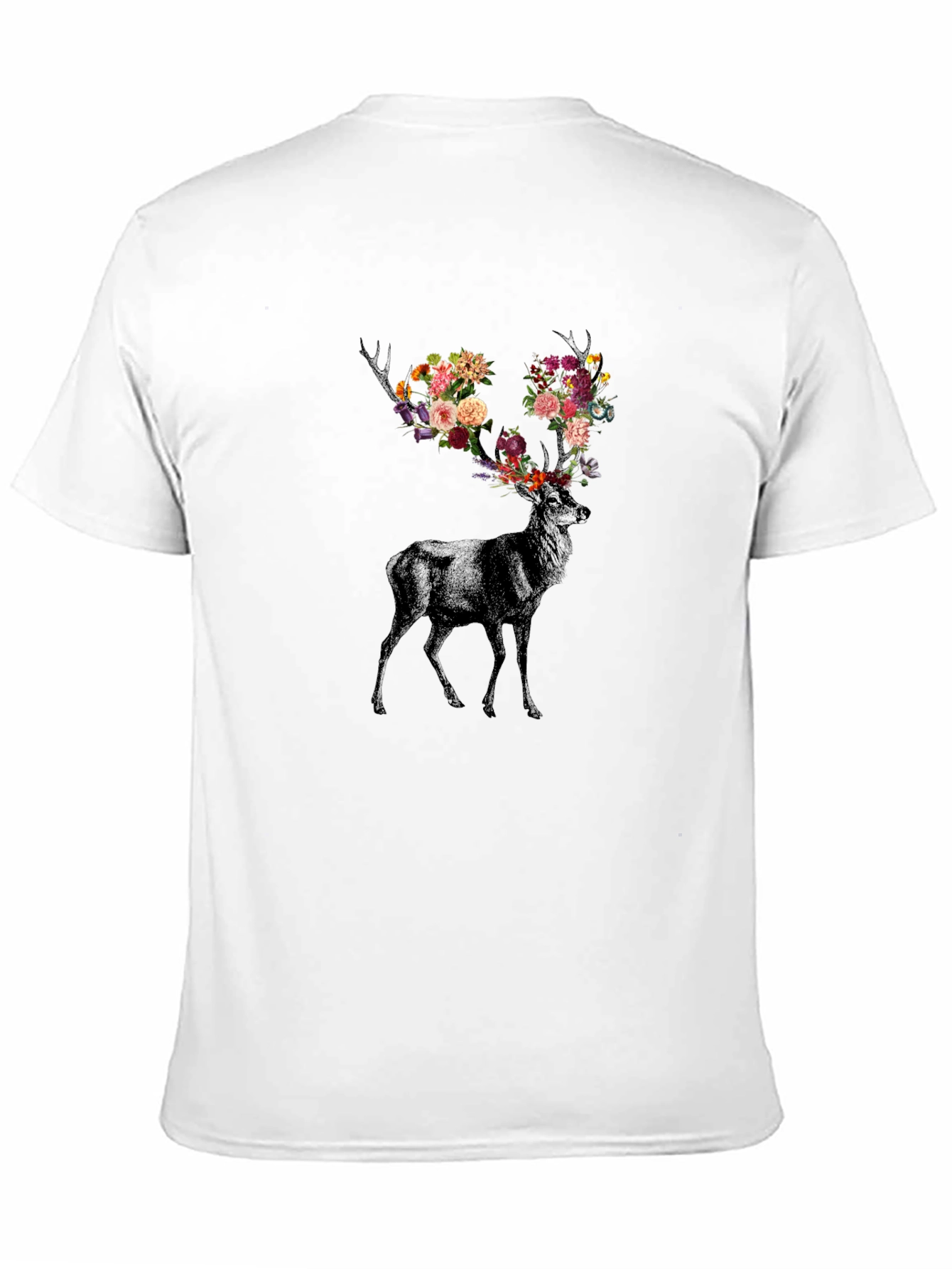 Floral Antler Deer Graphic Tee - Black